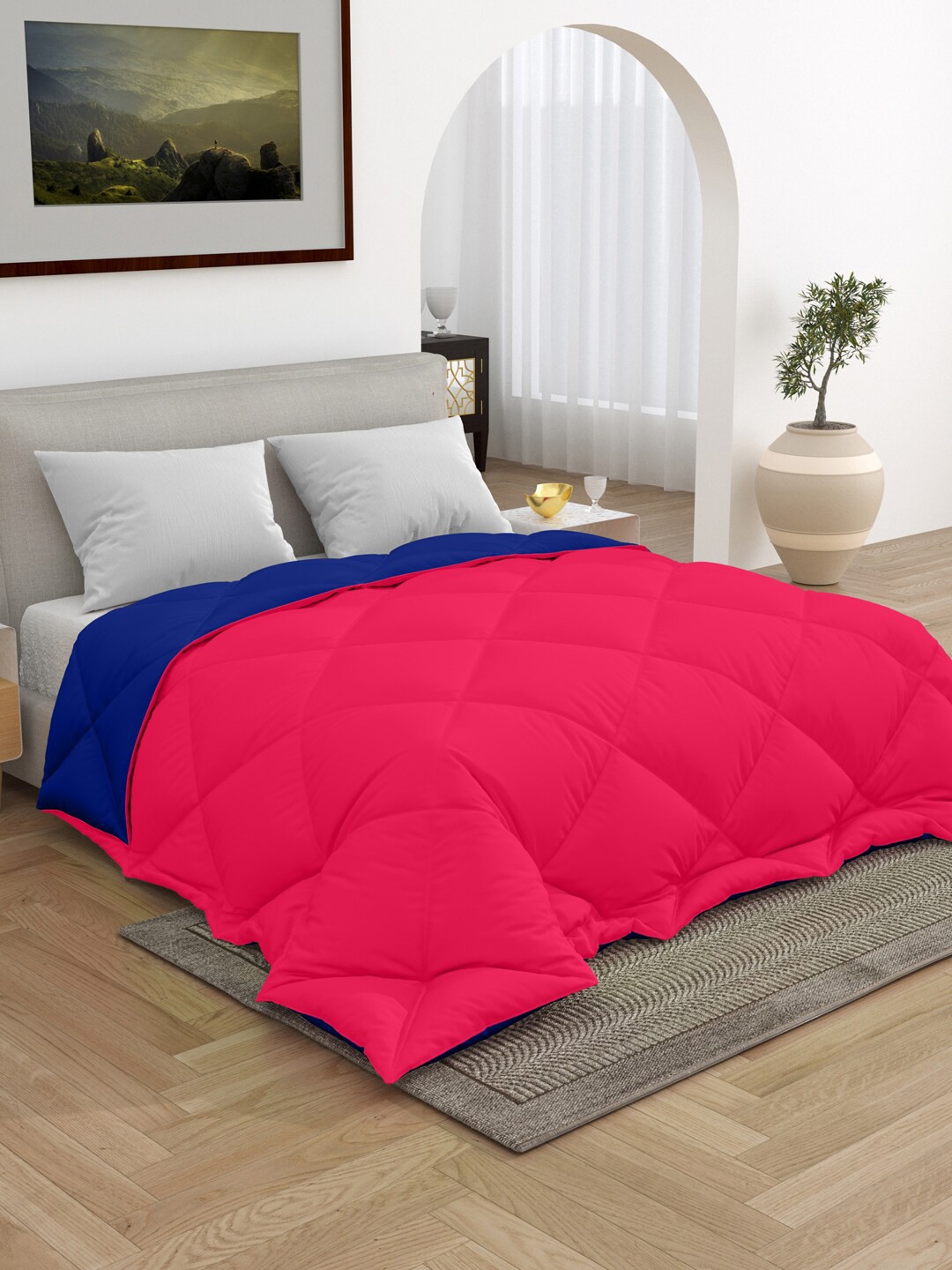 

RAASO Pink & Blue AC Room Reversible King Size Quilt Double Bed Comforter with Bag