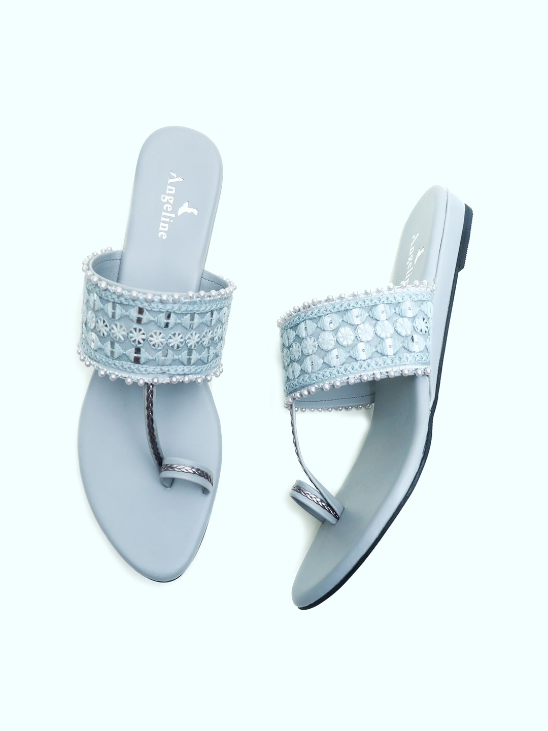 

Angeline Embroidered Ethnic One Toe Flats, Grey