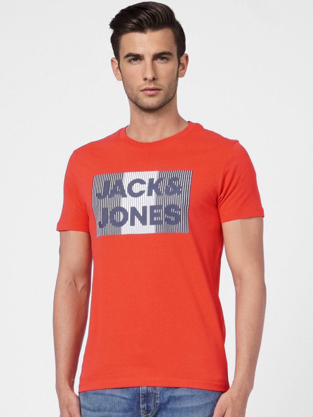 

Jack & Jones Typography Printed Cotton T-shirt, Orange