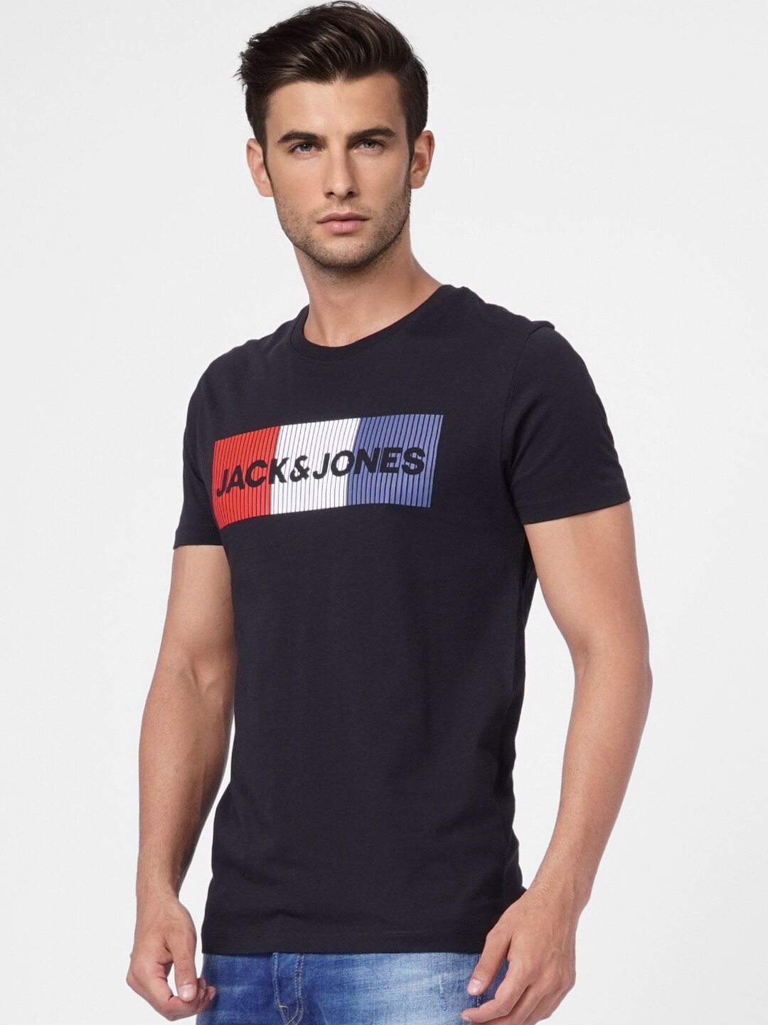 

Jack & Jones Typography Printed Cotton T-shirt, Black