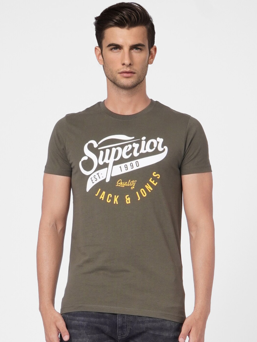 

Jack & Jones Typography Printed Cotton T-shirt, Olive