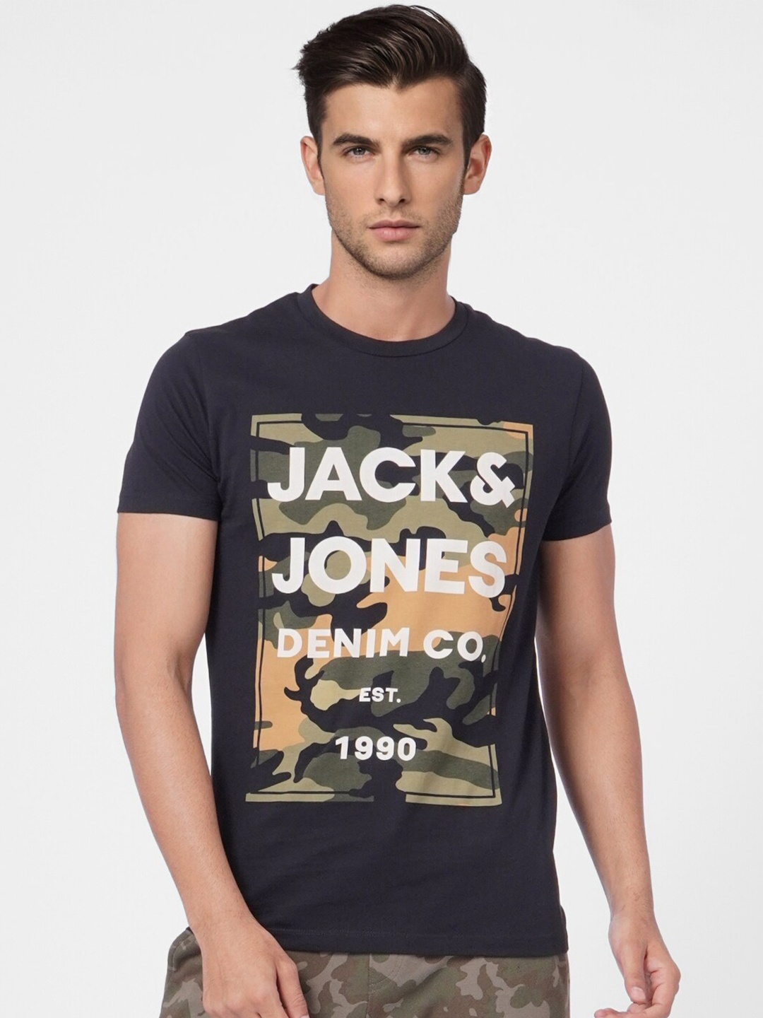 

Jack & Jones Typography Printed Cotton T-shirt, Black