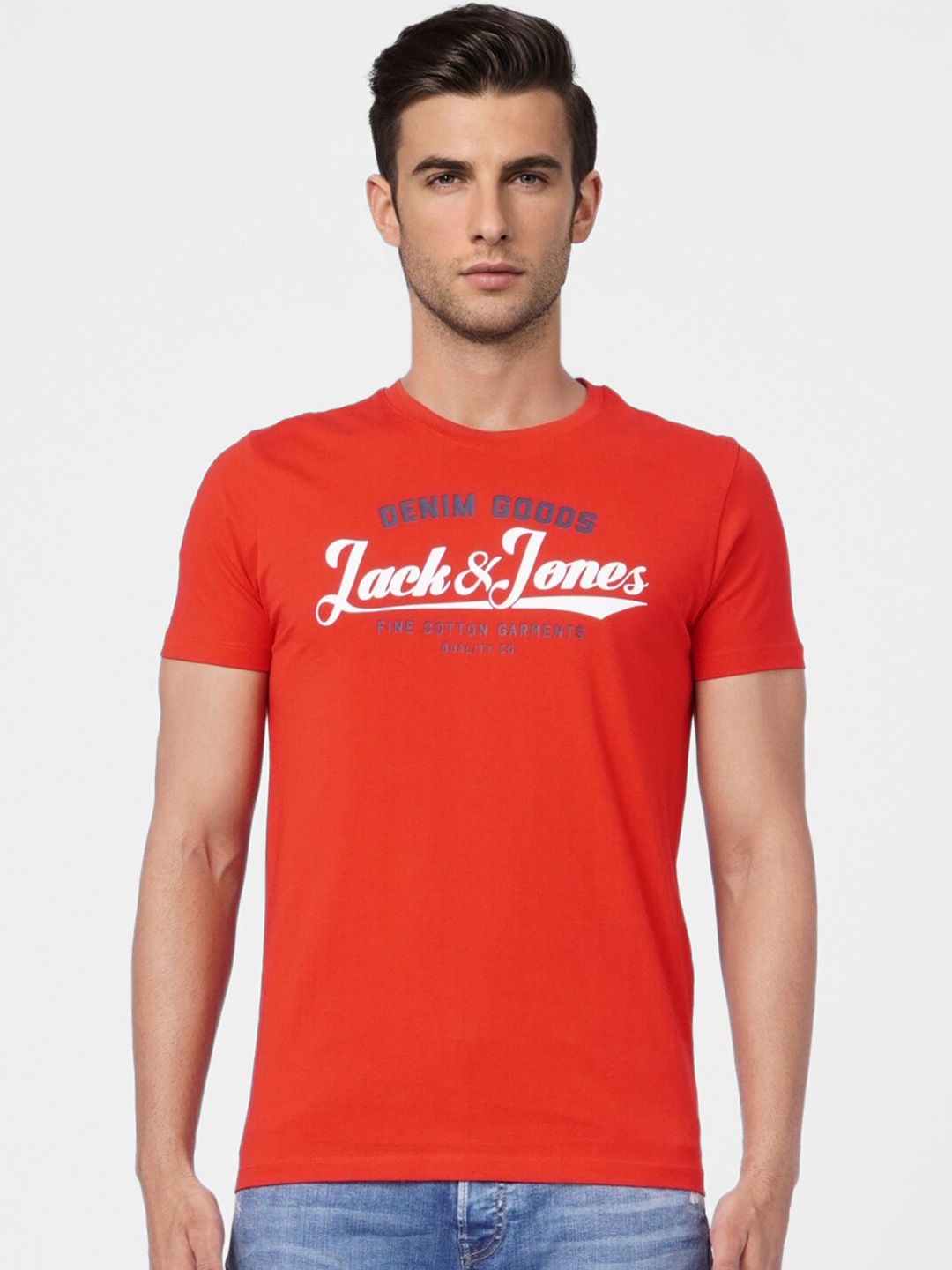 Jack & Jones Typography Printed Cotton T-shirt, Red