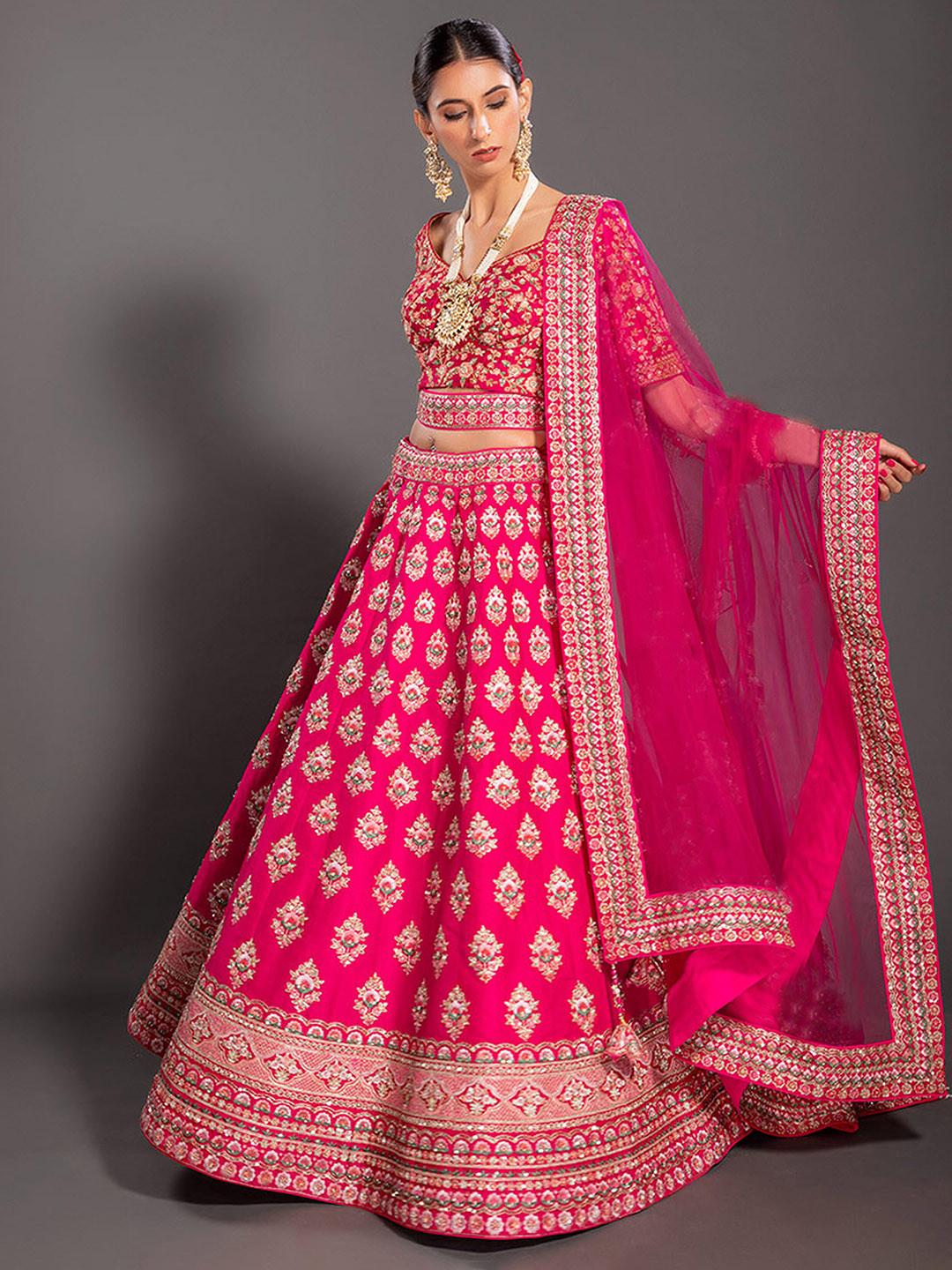 

Xenilla Floral Embroidered Semi-Stitched Lehenga & Unstitched Blouse With Dupatta, Pink