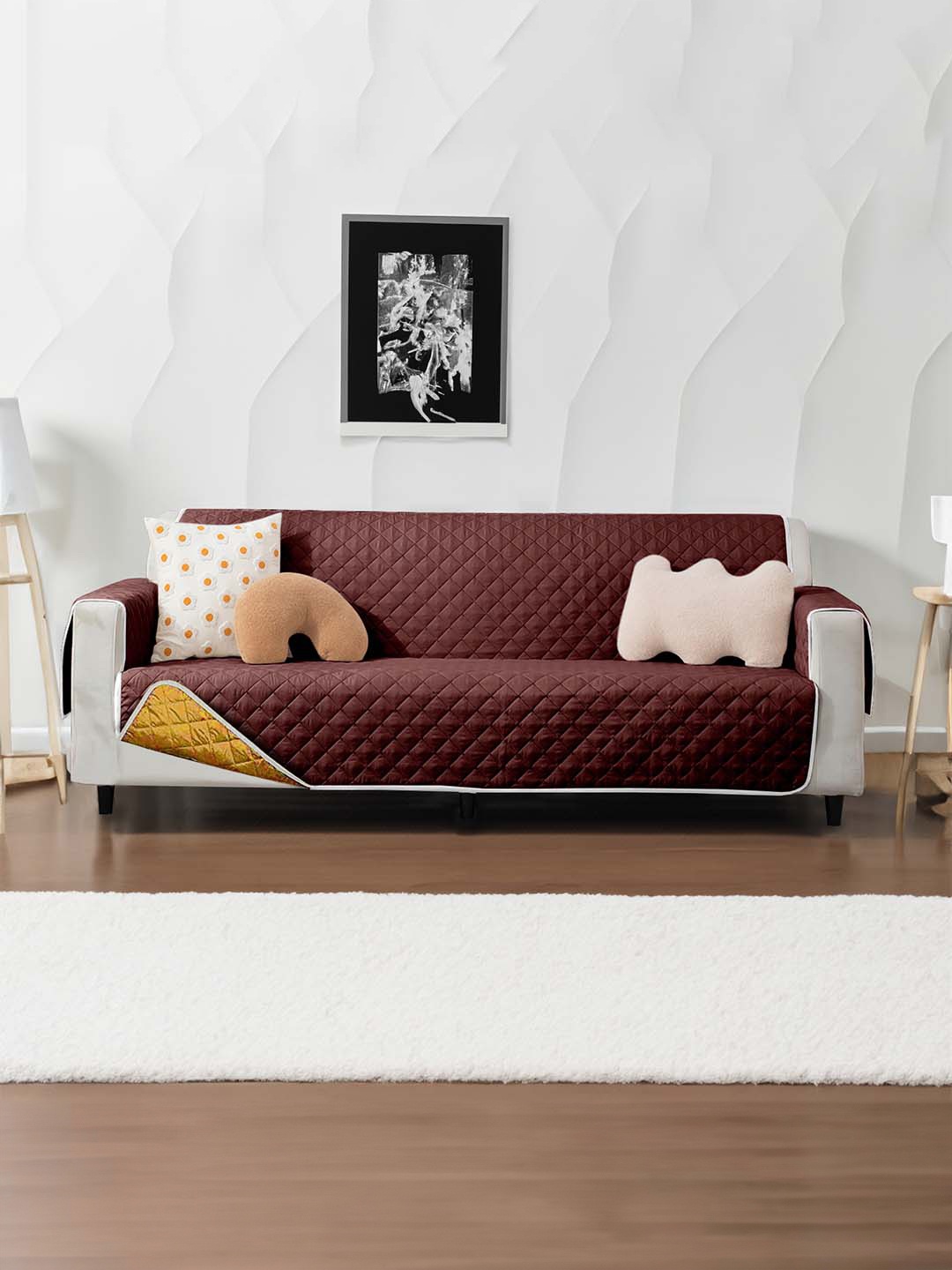 

Cortina Yellow & Brown Quilted Three Seater Reversible Sofa Cover With Arms