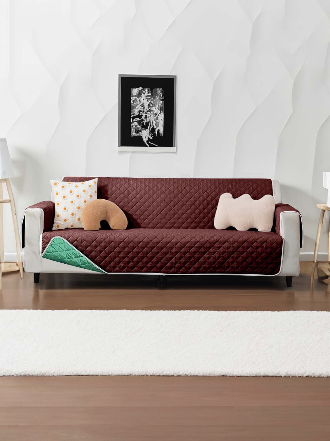 

Cortina Brown & Green Quilted 3 Seater Reversible Sofa Cover With Arms