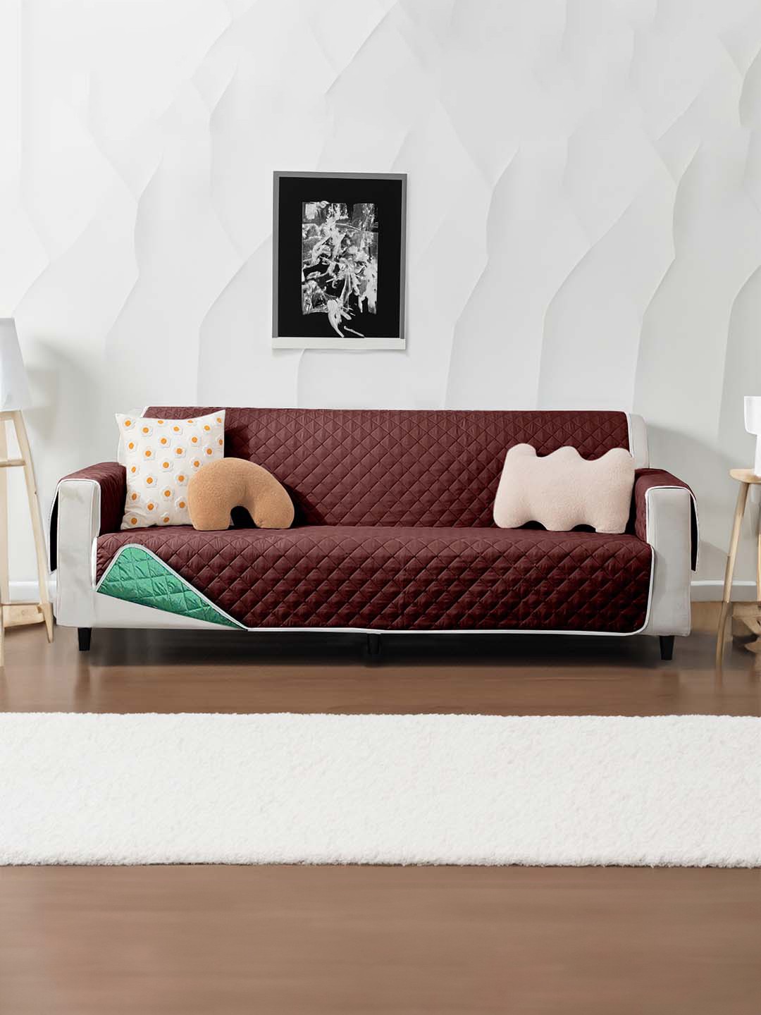

Cortina Brown & Green Quilted 2 Seater Reversible Sofa Cover With Arms