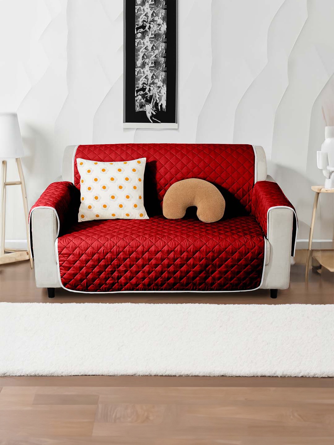 

Cortina Maroon & Grey Quilted Single Seater Reversible Sofa Cover With Arms