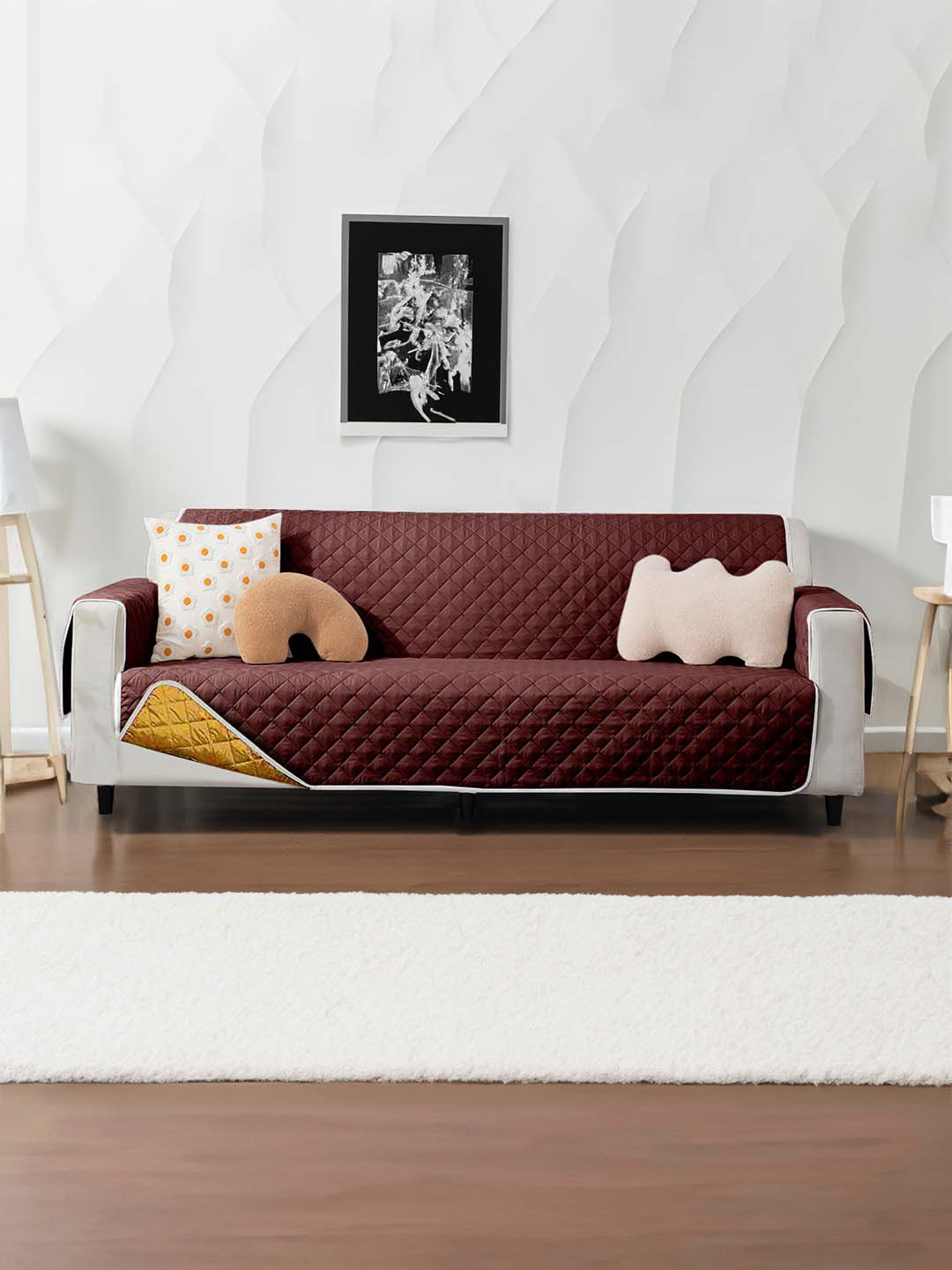 

Cortina Yellow & Brown Quilted 2 Seater Reversible Sofa Cover With Arms