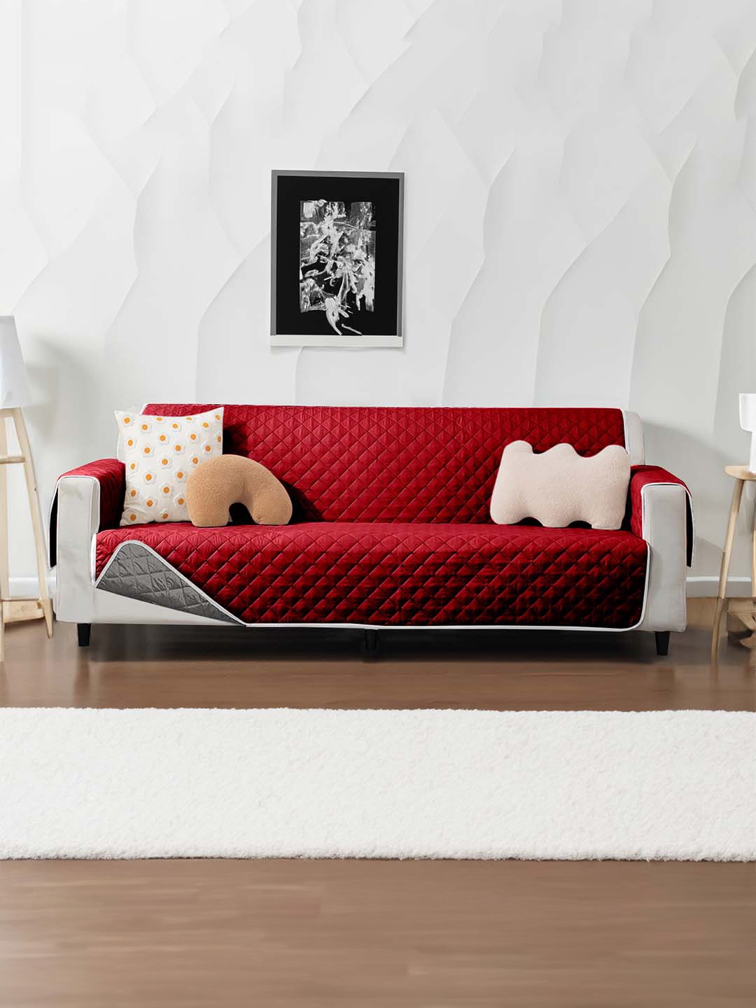 

Cortina Maroon & Grey Quilted 3 Seater Reversible Sofa Cover With Arms