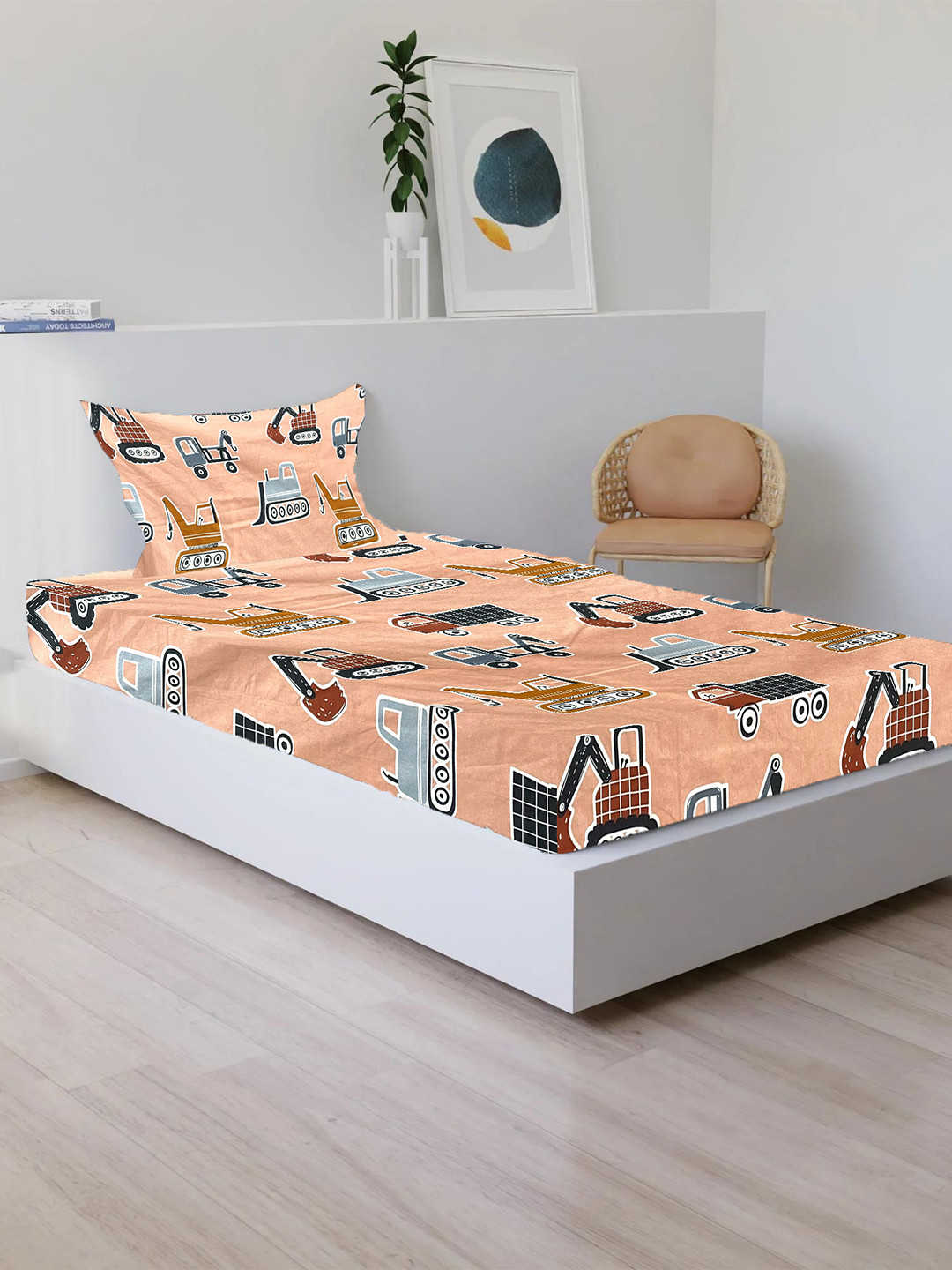 

Sleeping Owls- because your sleep matters Tyke Kids Orange Cotton Single Bedsheet Set