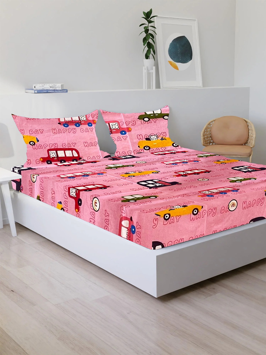 

Sleeping Owls- because your sleep matters Tyke Kids Pink 180 TC Cotton Queen Bedsheet Set