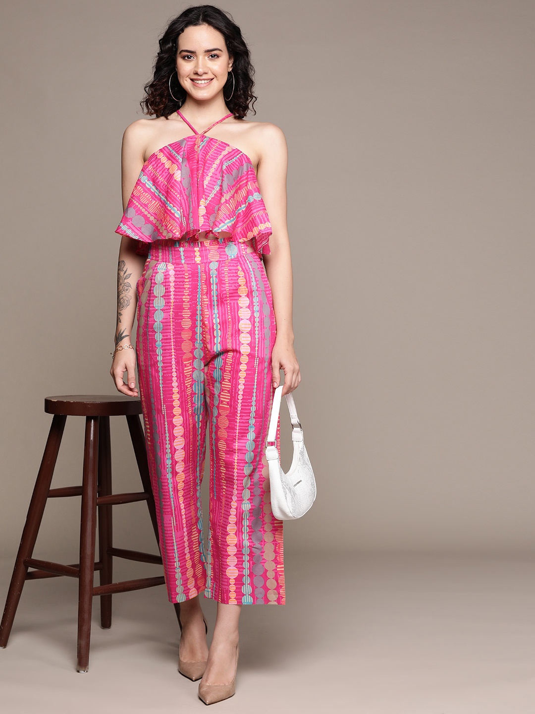 

Label Ritu Kumar Printed Pure Cotton Top & Palazzos Co-Ords, Pink