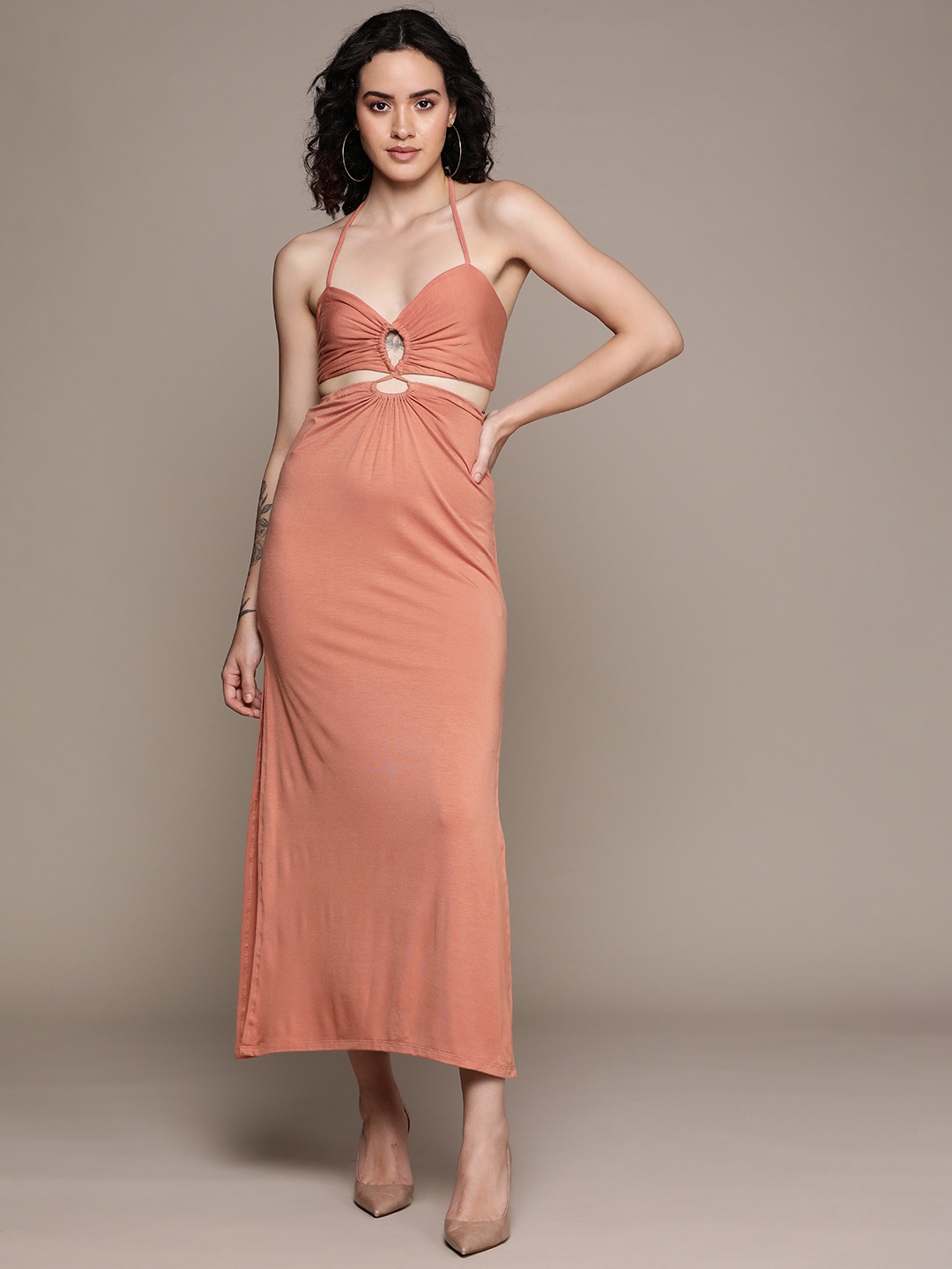 

Label Ritu Kumar Halter Neck Bodycon Maxi Dress, Rose