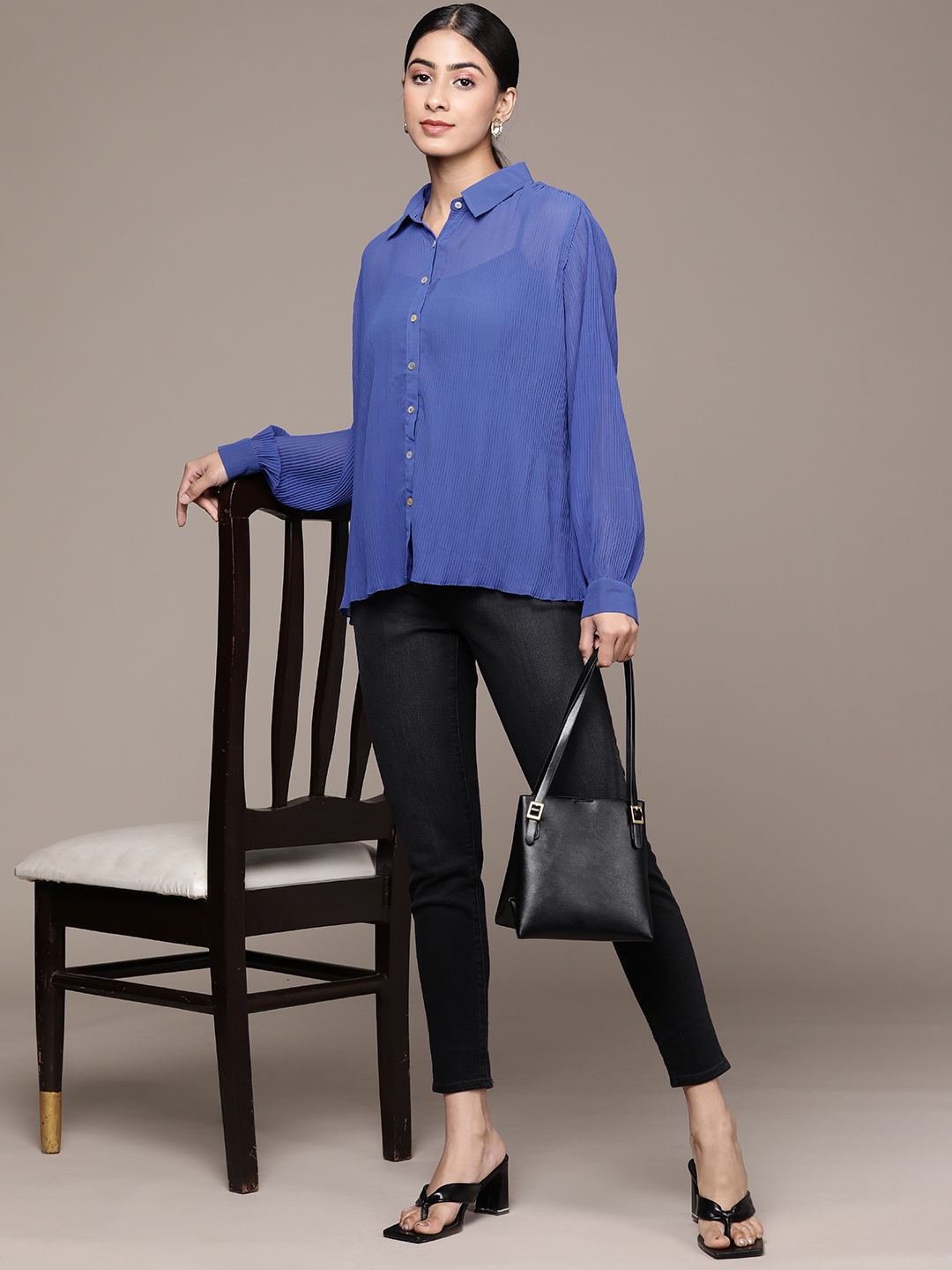

Label Ritu Kumar Relaxed Semi Sheer Casual Shirt, Blue