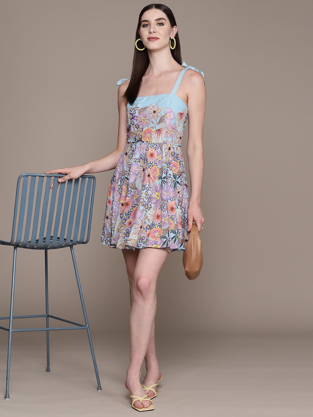 

Label Ritu Kumar Floral Print Crepe Fit & Flare Mini Dress, Blue