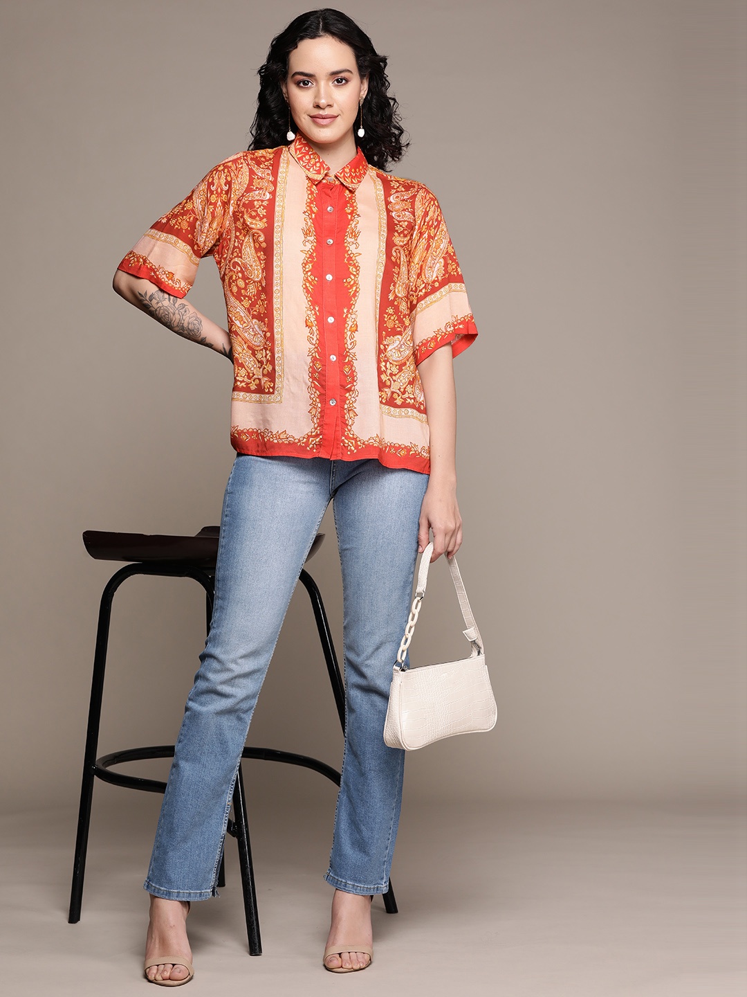 

Label Ritu Kumar Relaxed Opaque Printed Casual Shirt, Orange