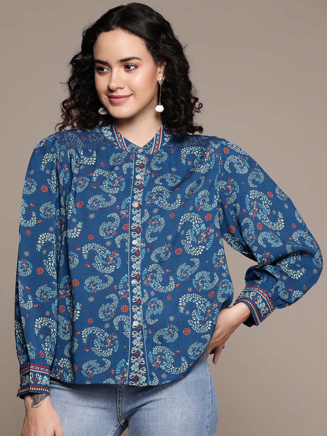 

Label Ritu Kumar Relaxed Opaque Printed Casual Shirt, Blue