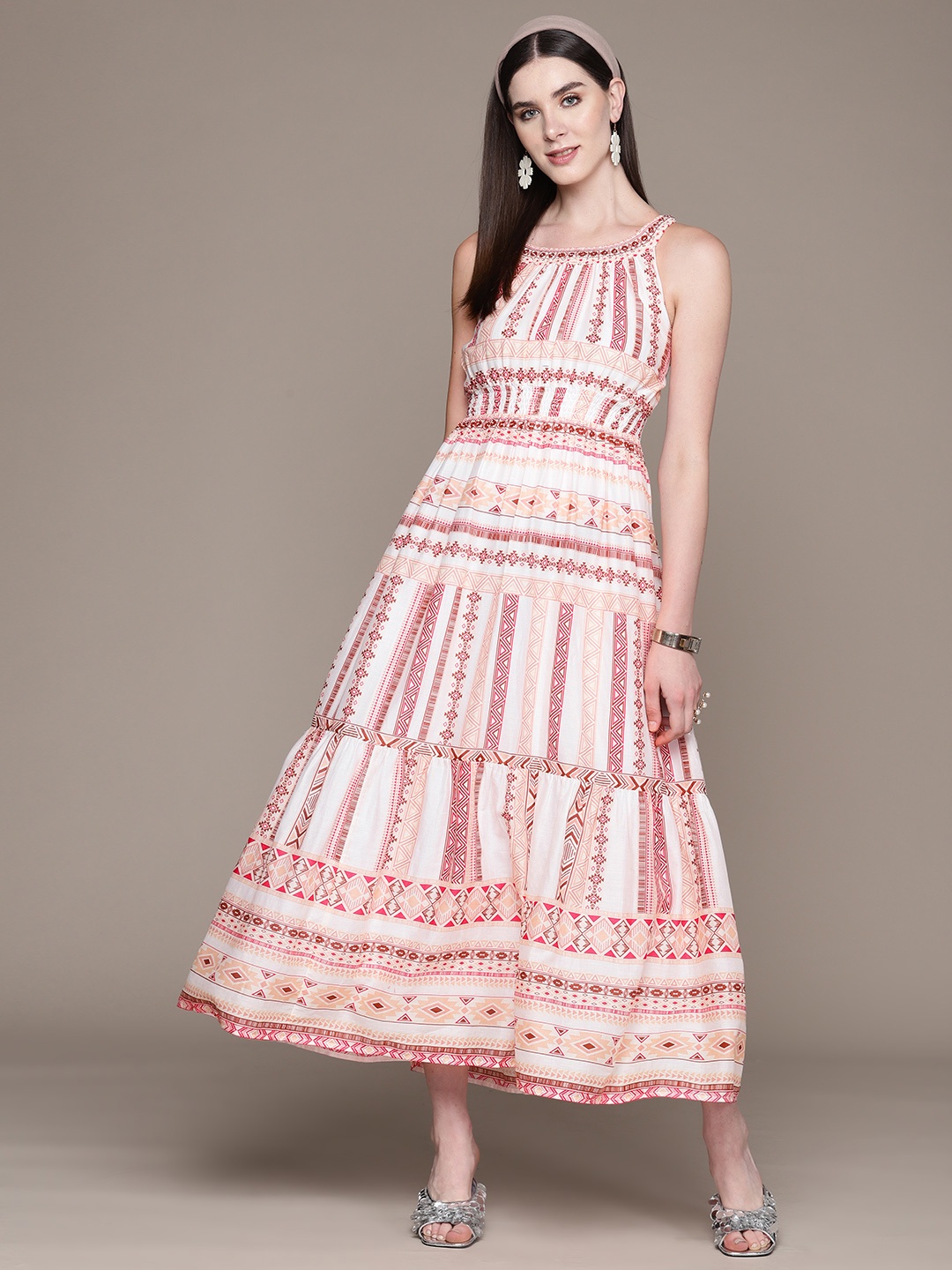 

Label Ritu Kumar Printed Smocked Maxi Dress, Pink