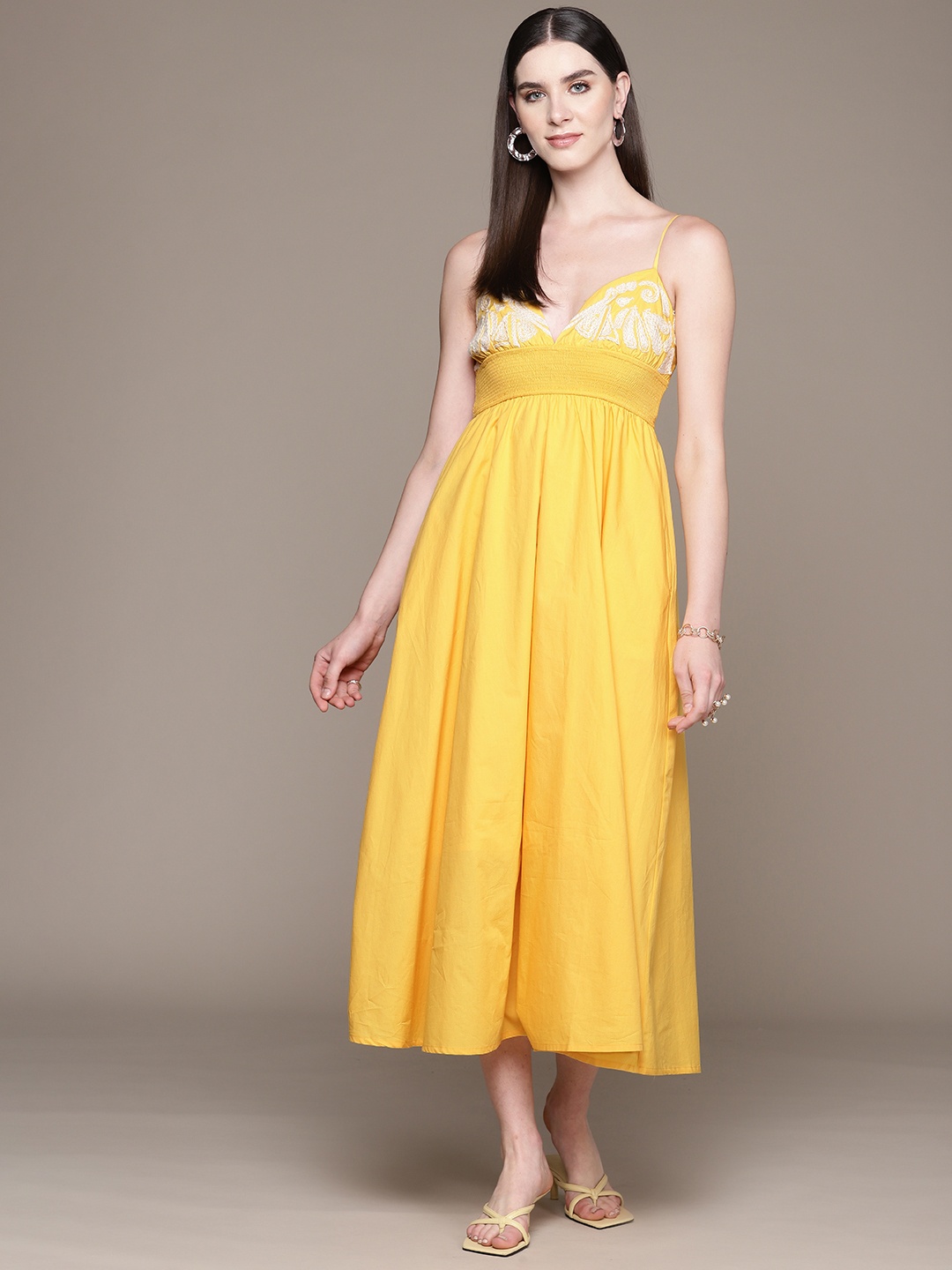 

Label Ritu Kumar Embroidered Fit & Flare Maxi Dress, Yellow