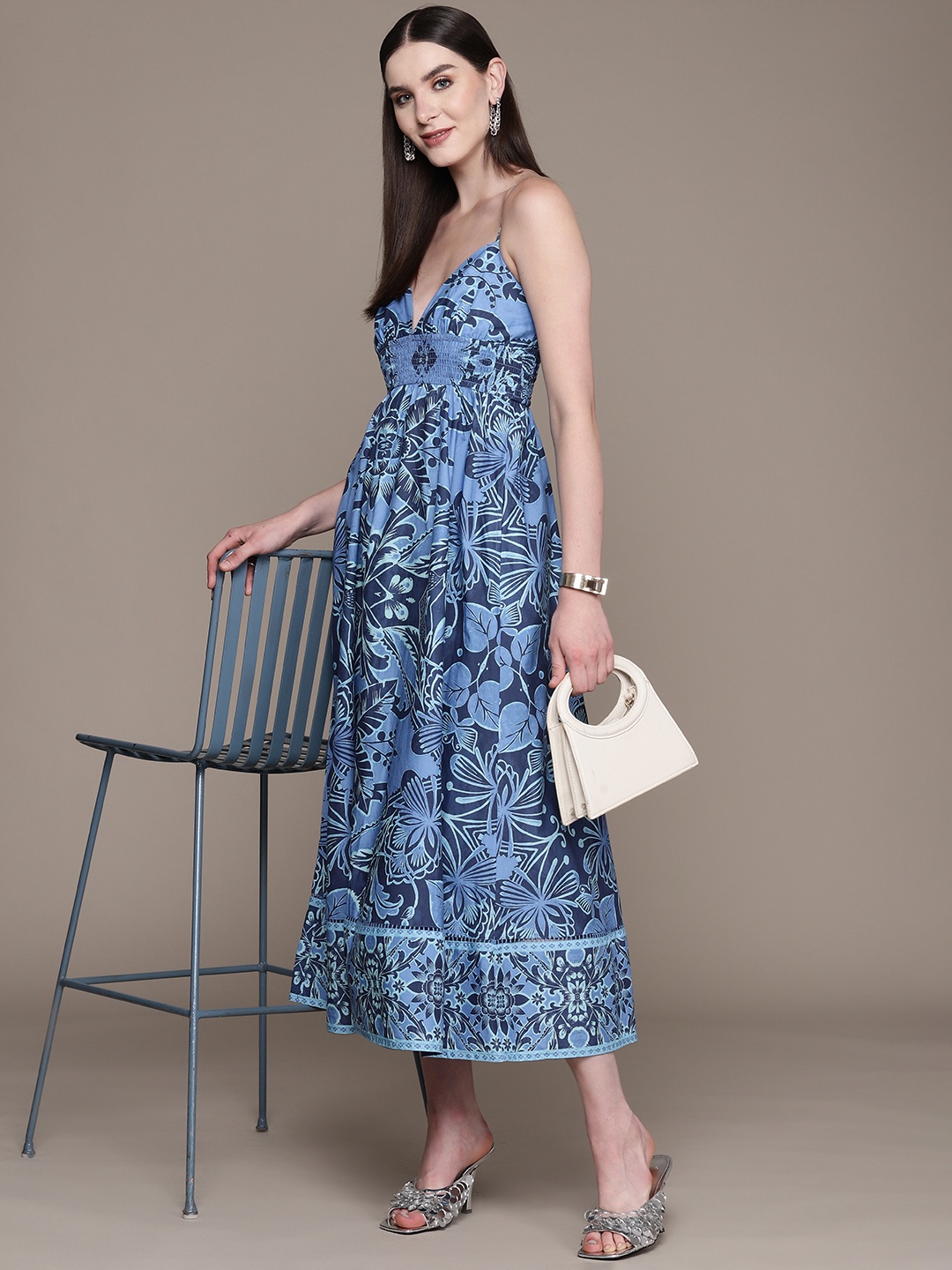 

Label Ritu Kumar Floral Print Fit & Flare Maxi Dress, Blue