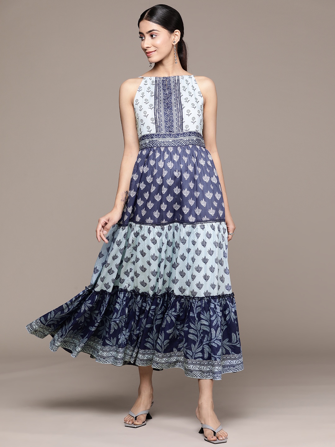 

Label Ritu Kumar Floral Print Maxi Dress, Navy blue