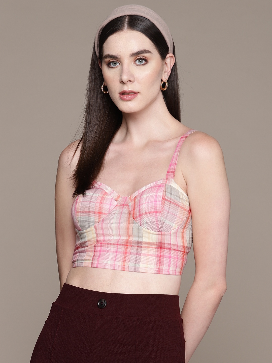 

Label Ritu Kumar Checked Cotton Crop Top, Pink