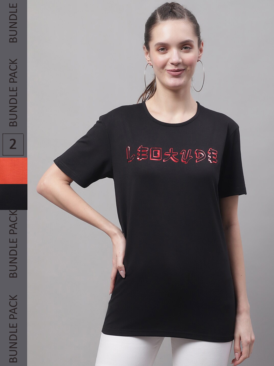 

MACK JONNEY Pack Of 2 Typography Printed Cotton T-shirt, Black