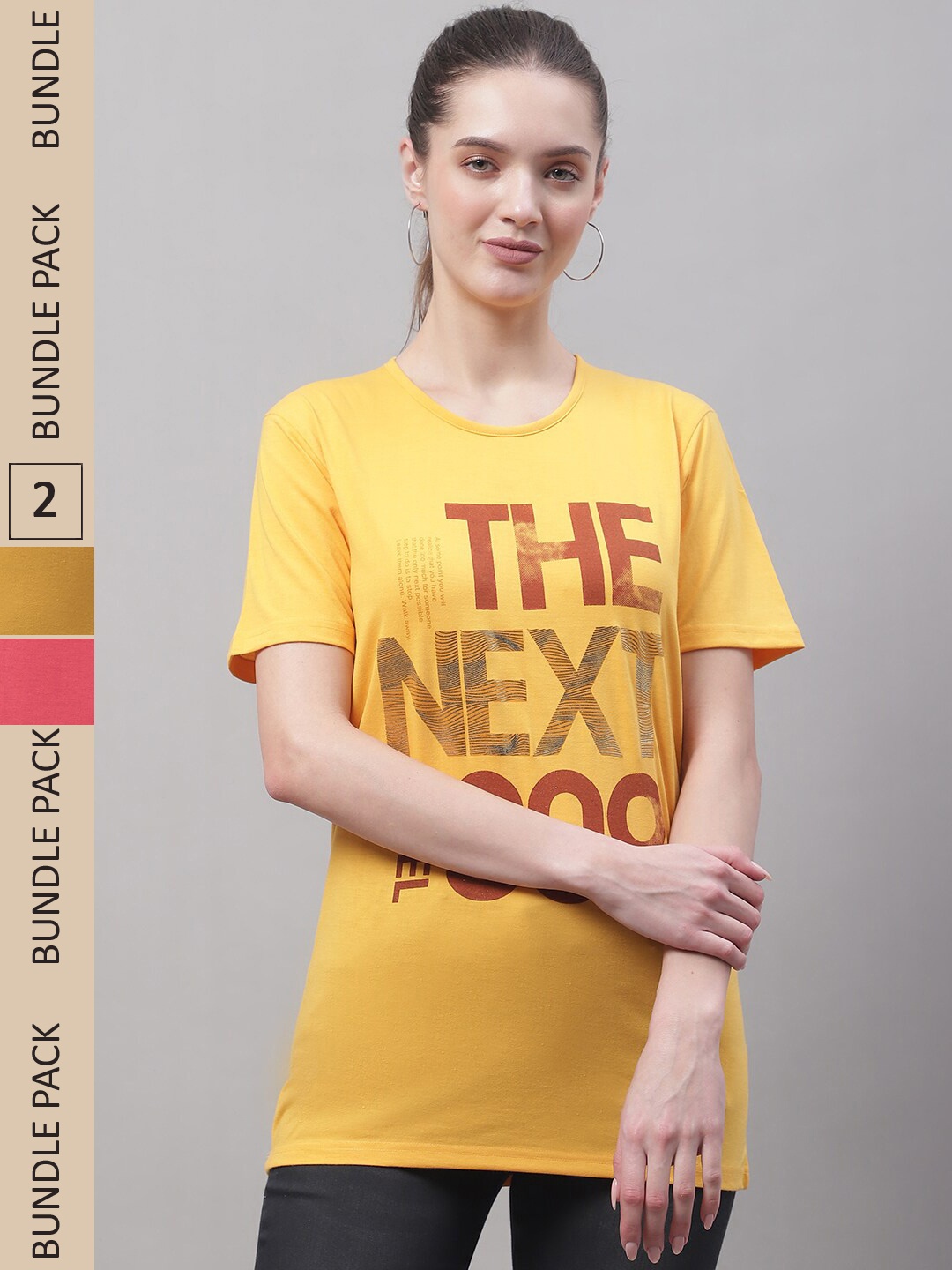 

MACK JONNEY Pack Of 2 Typography Printed Cotton T-shirt, Yellow