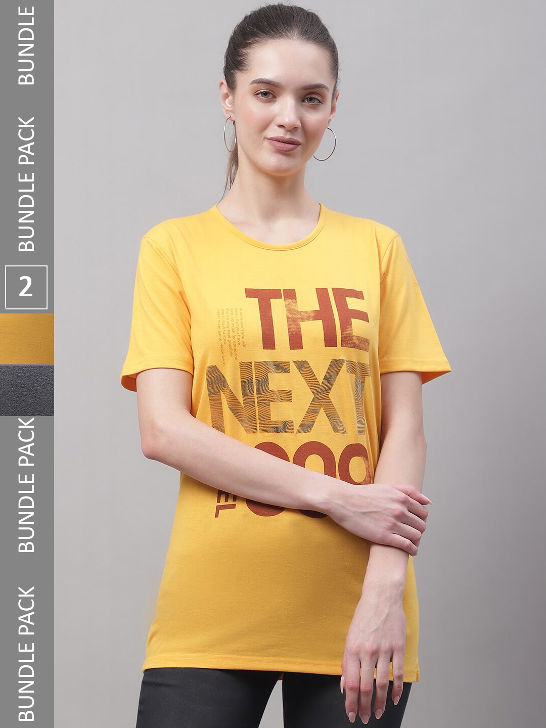 

VIMAL JONNEY Pack Of 2 Typography Printed Cotton T-shirt, Yellow