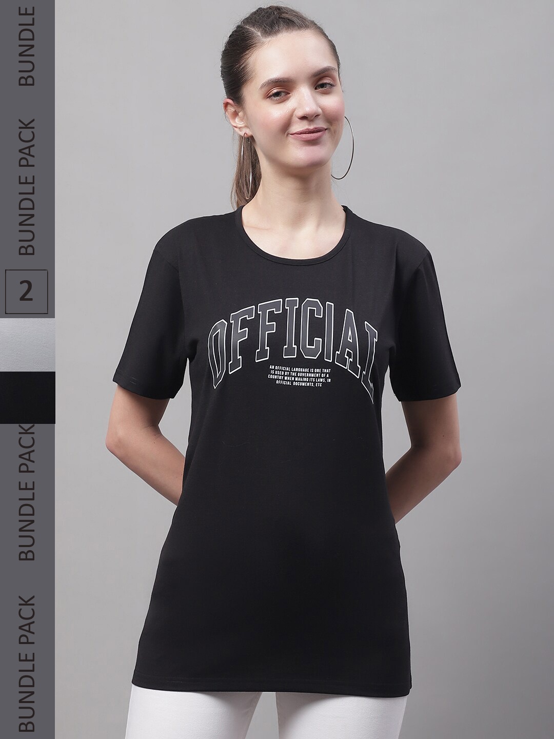 

MACK JONNEY Pack of 2 Printed Scoop Neck Cotton T-shirts, Black