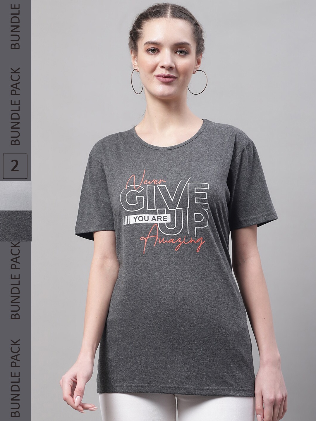 

MACK JONNEY Pack Of 2 Printed Cotton T-shirt, Charcoal
