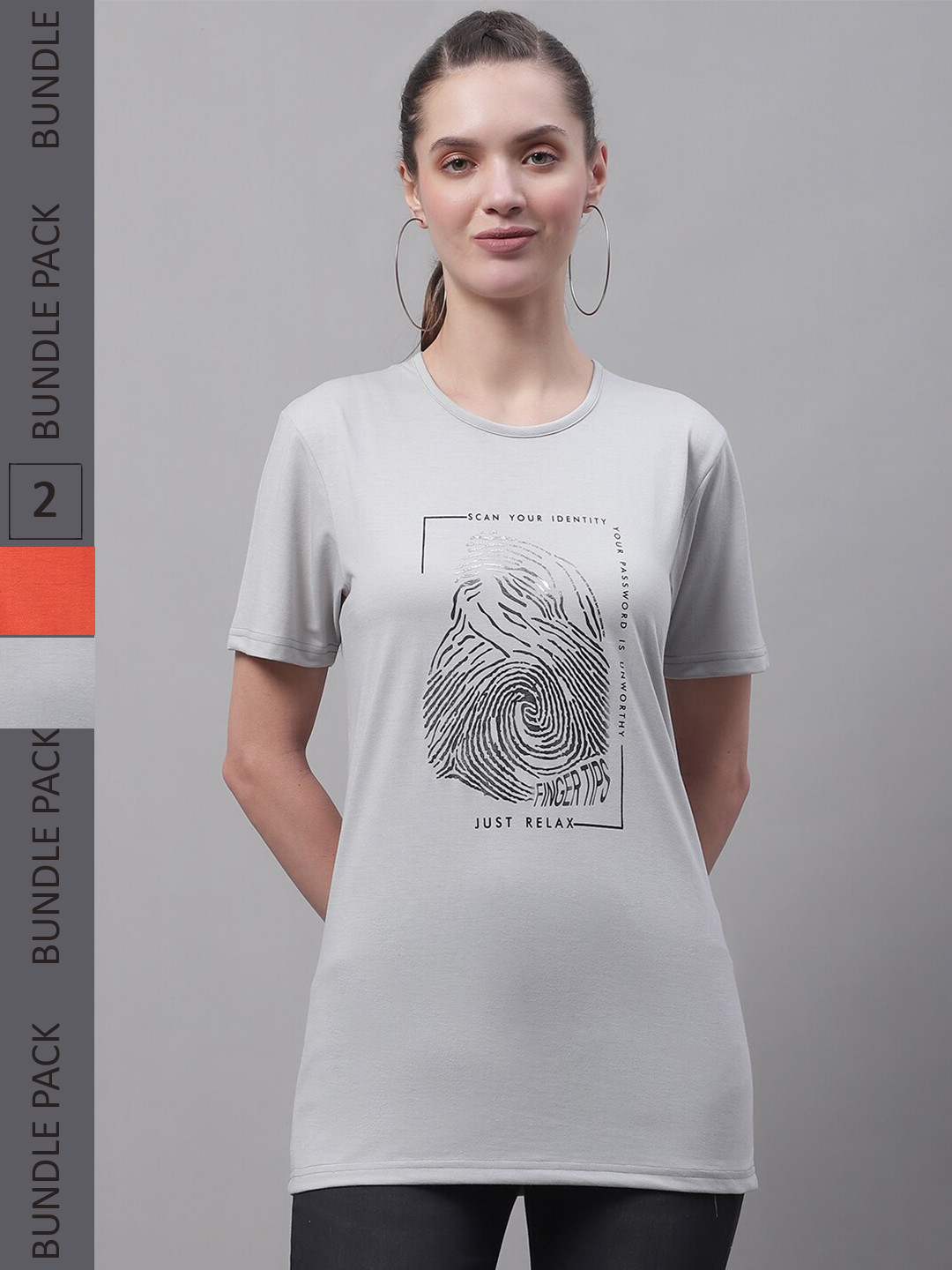 

MACK JONNEY Pack Of 2 Printed Cotton T-shirt, Grey melange