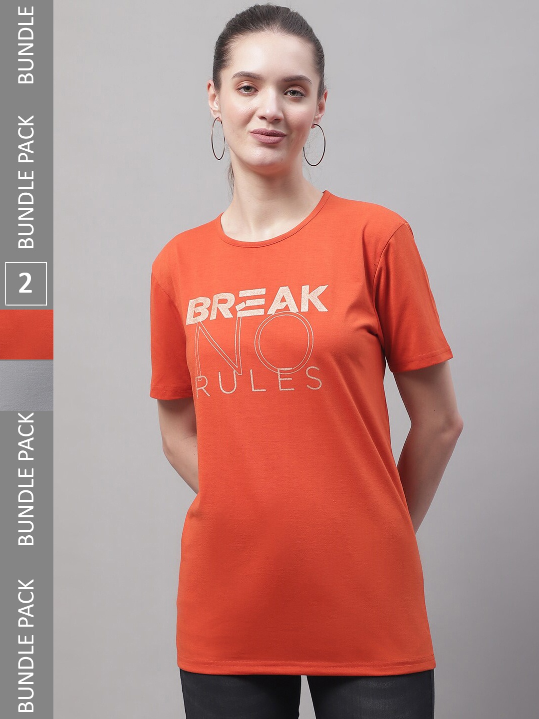 

MACK JONNEY Pack Of 2 Printed Cotton T-shirts, Orange