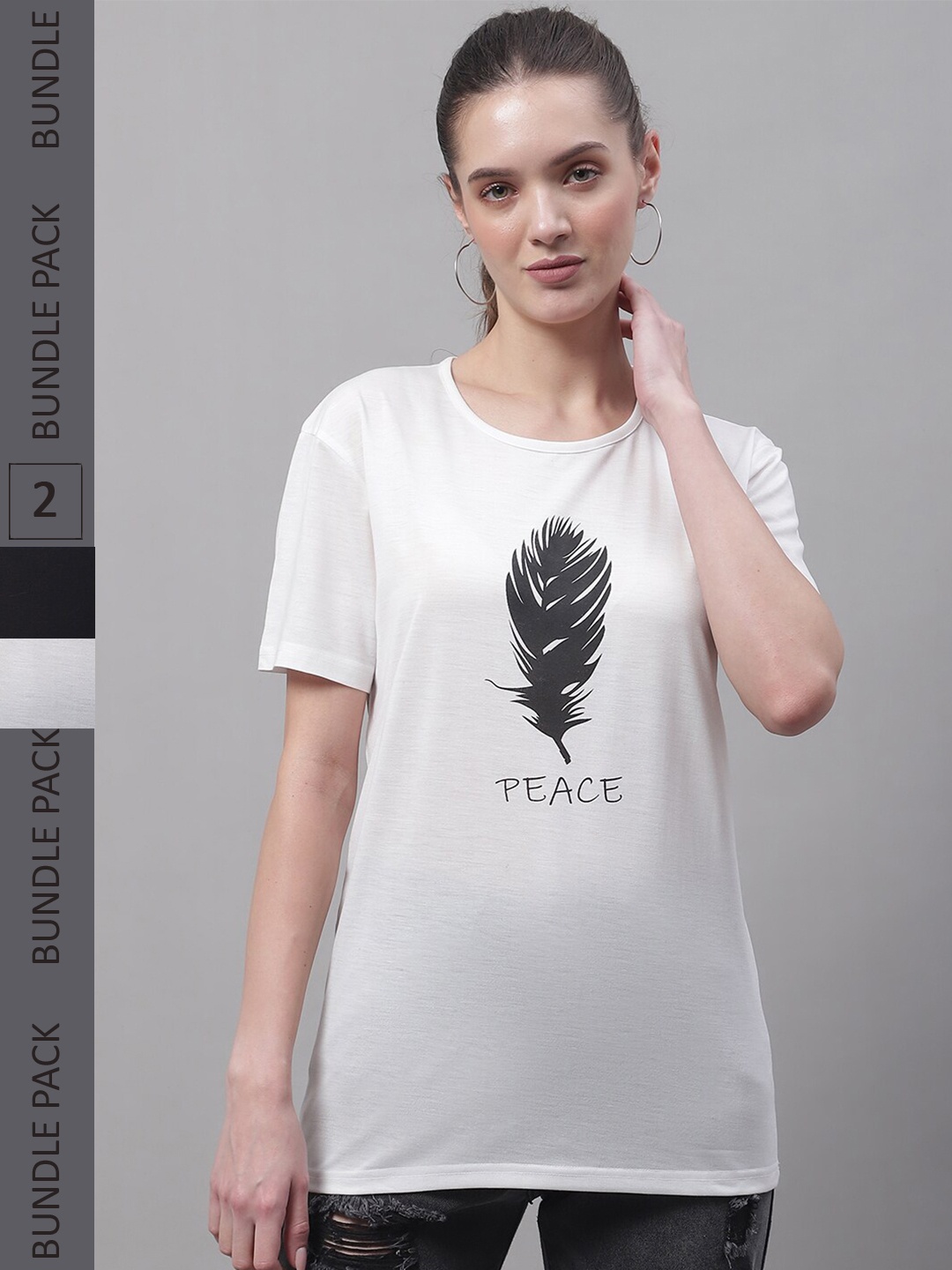 

MACK JONNEY Pack Of 2 Typography Printed Cotton T-shirt, White