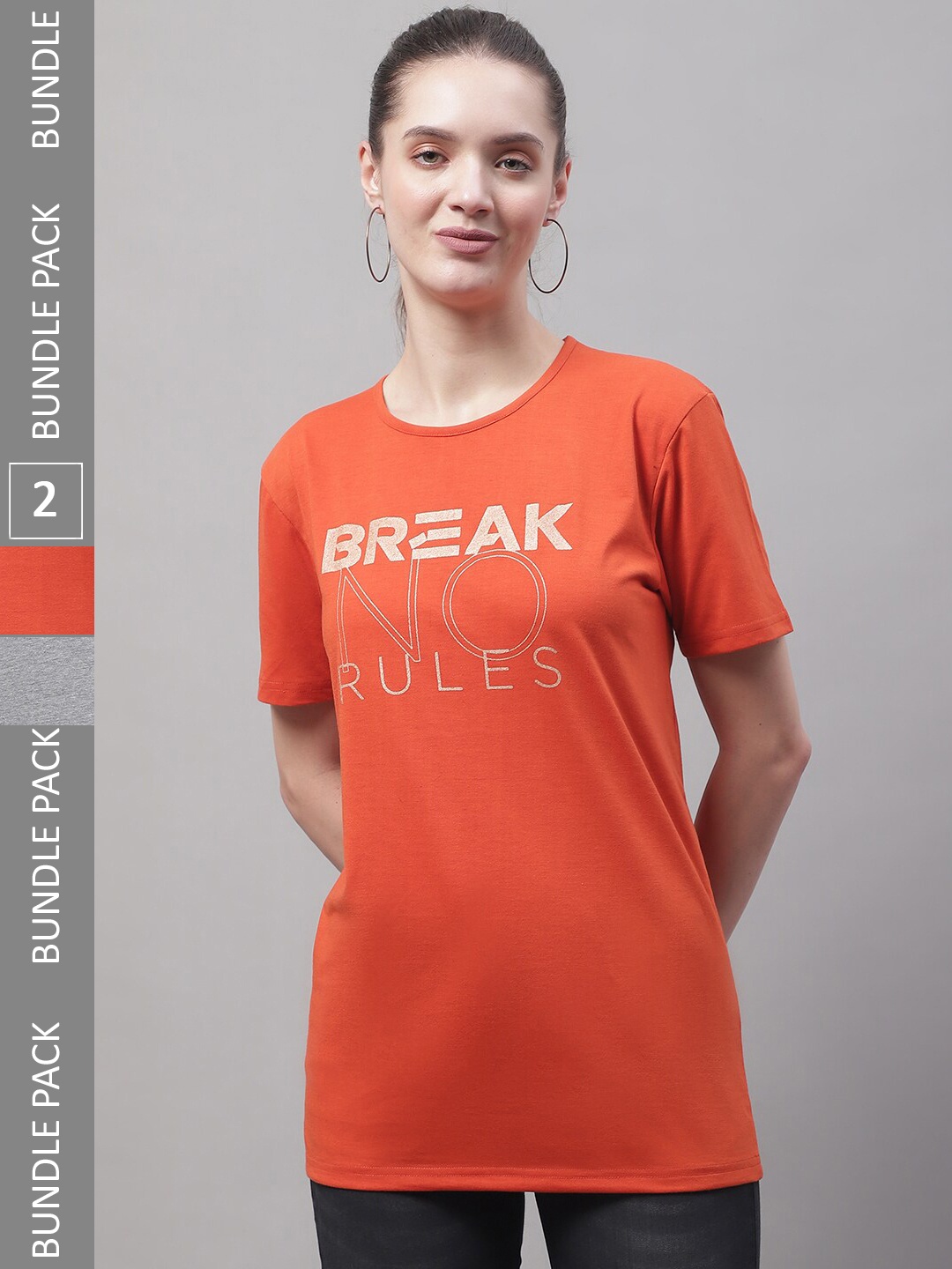 

MACK JONNEY Pack Of 2 Printed Cotton T-shirt, Orange