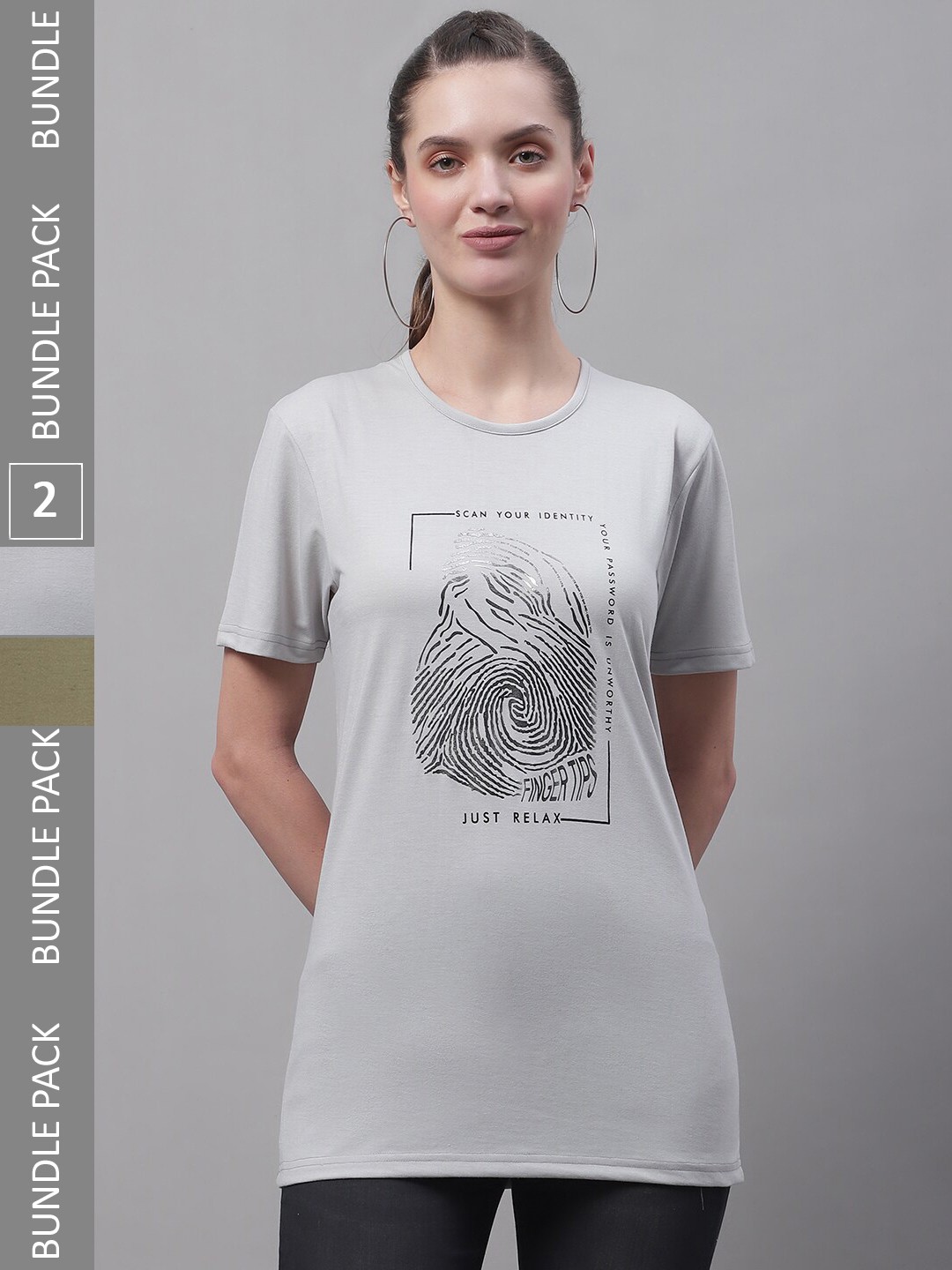 

MACK JONNEY Pack Of 2 Typography Printed Cotton T-shirt, Grey