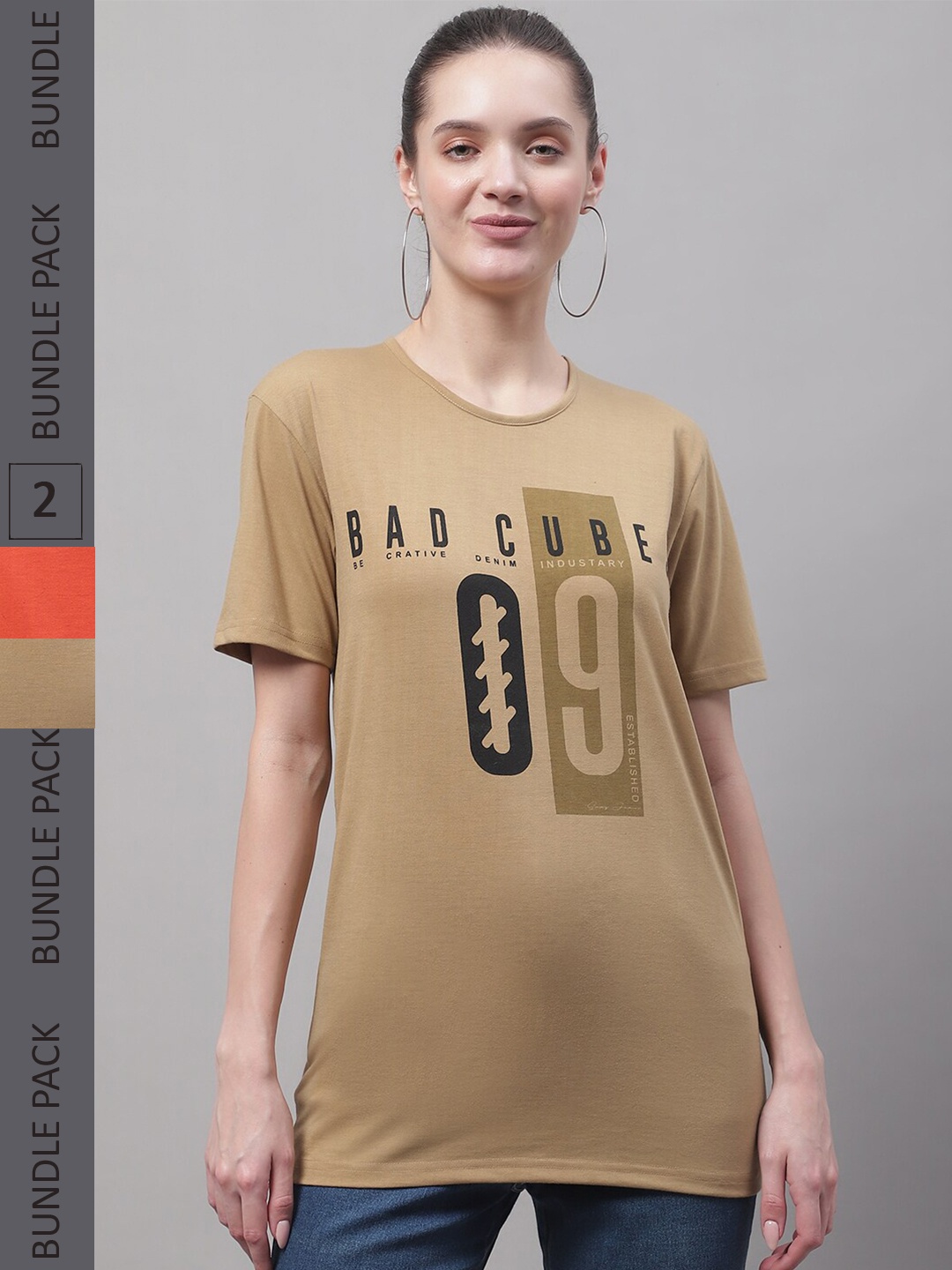 MACK JONNEY Pack Of 2 Typography Printed Cotton T-shirt, Beige