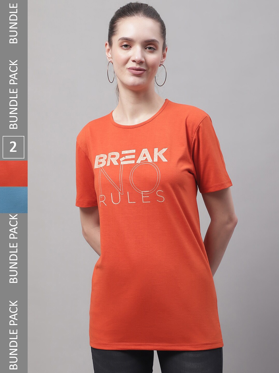 

MACK JONNEY Pack Of 2 Typography Printed Cotton T-shirt, Orange