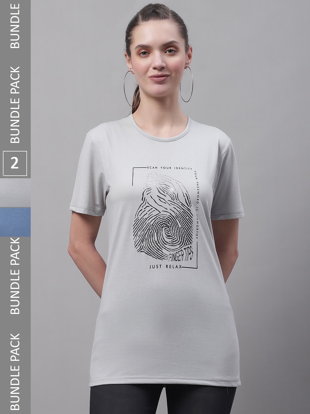 

MACK JONNEY Pack Of 2 Graphic Printed Cotton T-shirts, Grey