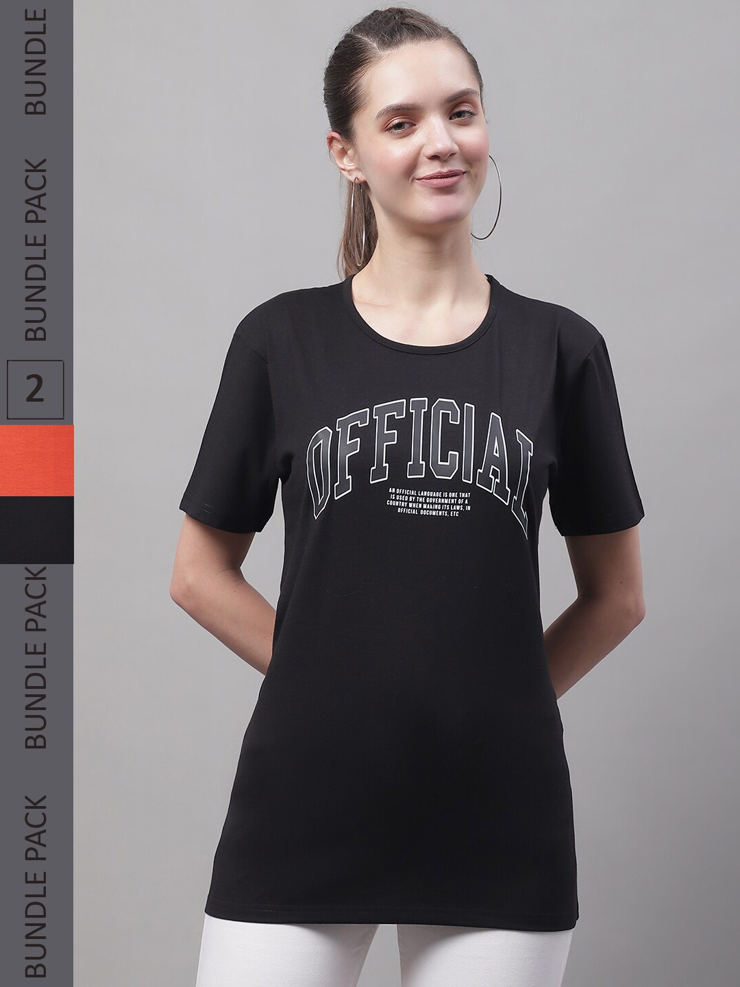 

MACK JONNEY Pack of 2 Typography Printed Cotton T-shirts, Black