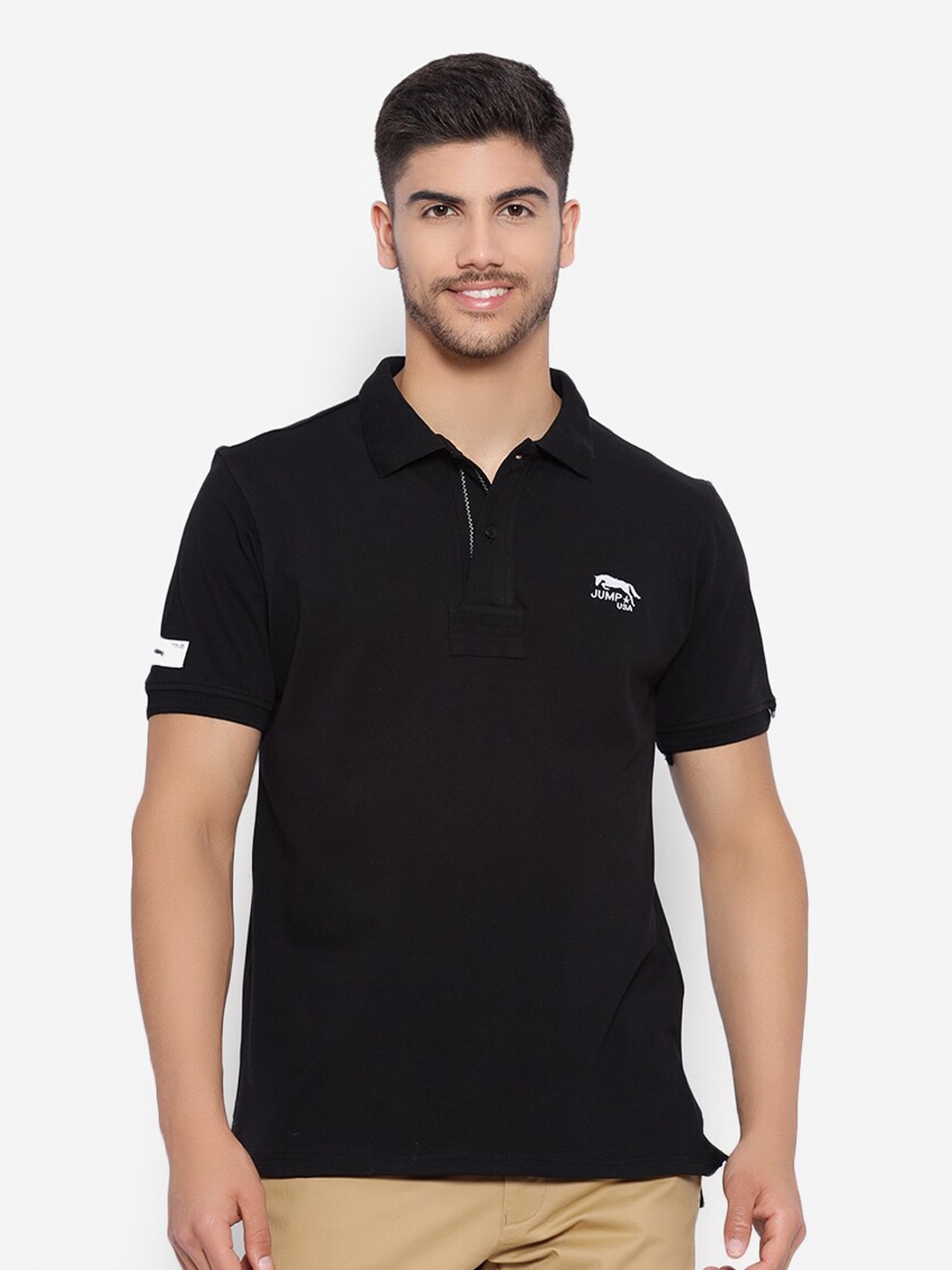 

JUMP USA Polo Collar Pure Cotton T-shirt, Black