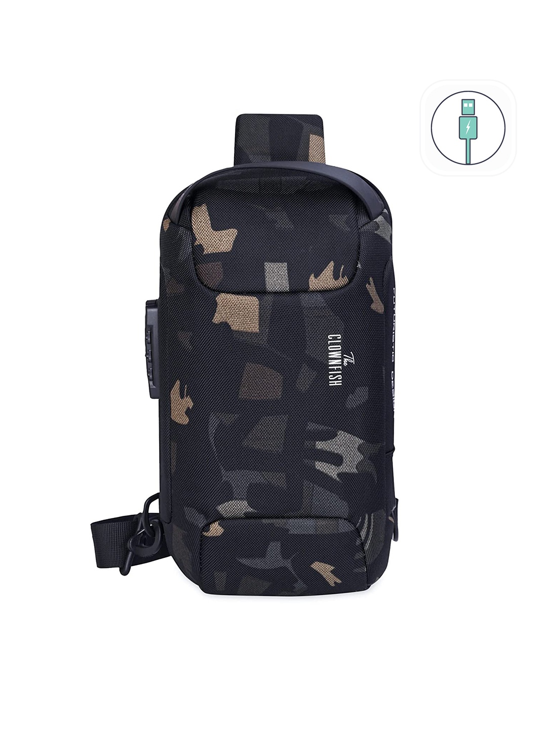 

THE CLOWNFISH Camouflage Backpack With USB Charging Port, Black