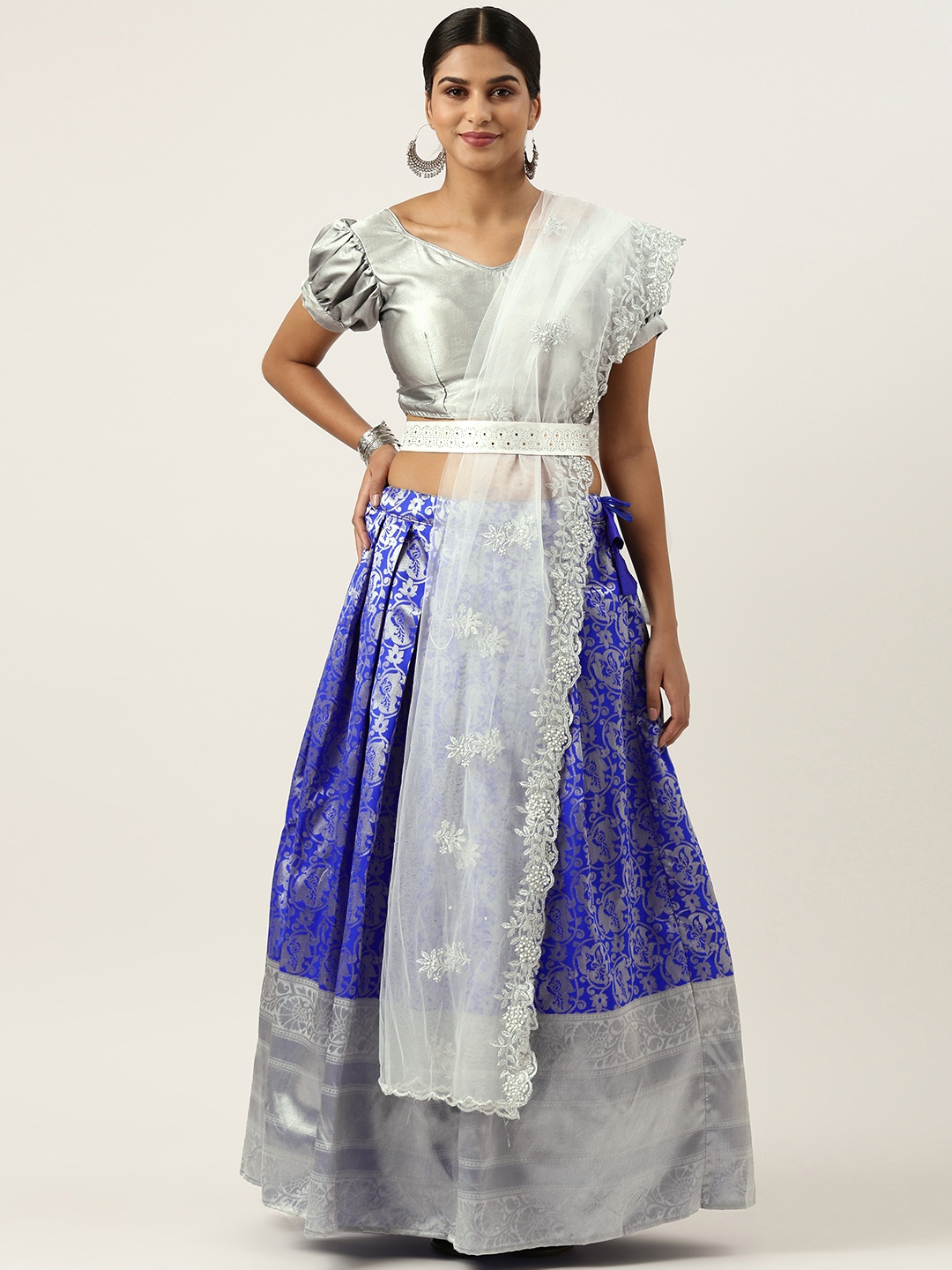 

Fabcartz Unstitched Zari Lehenga & Blouse With Dupatta, Blue