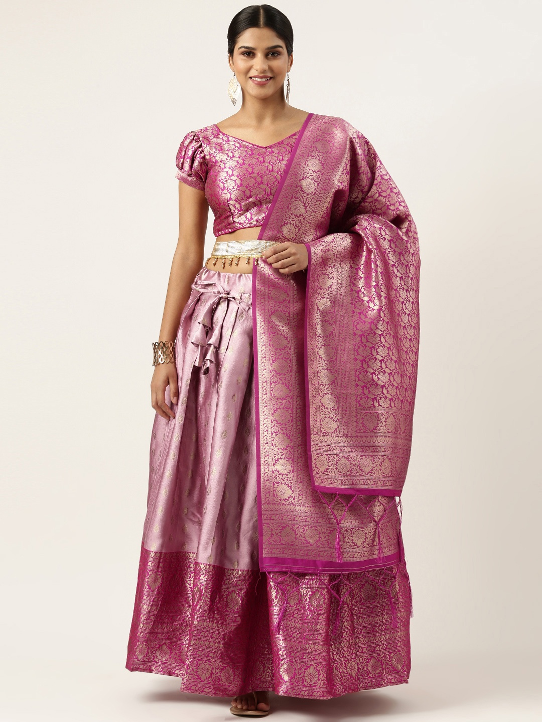 

Fabcartz Unstitched Zari Lehenga & Blouse With Dupatta, Pink