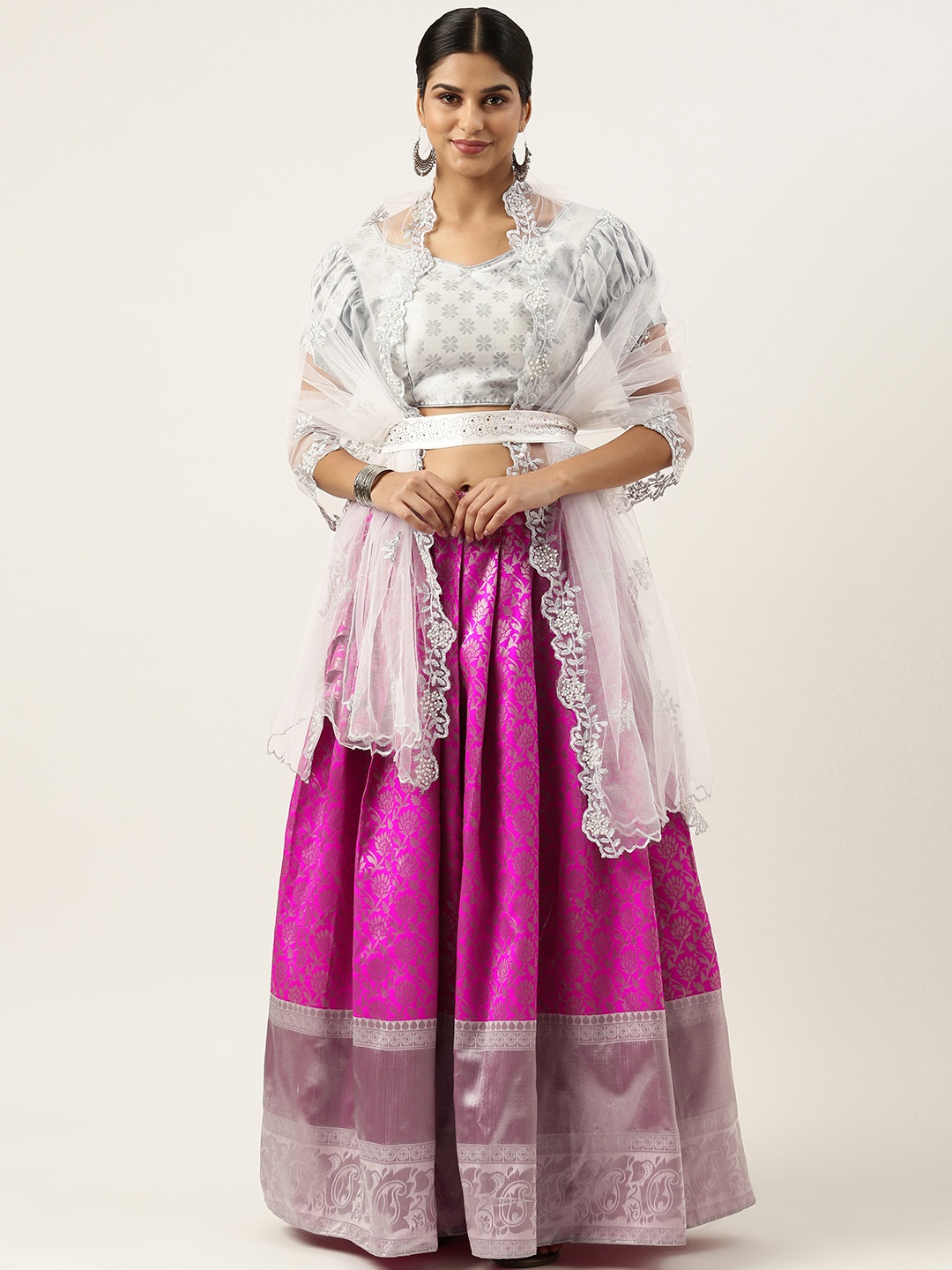 

Fabcartz Unstitched Zari Lehenga & Blouse With Dupatta, Pink