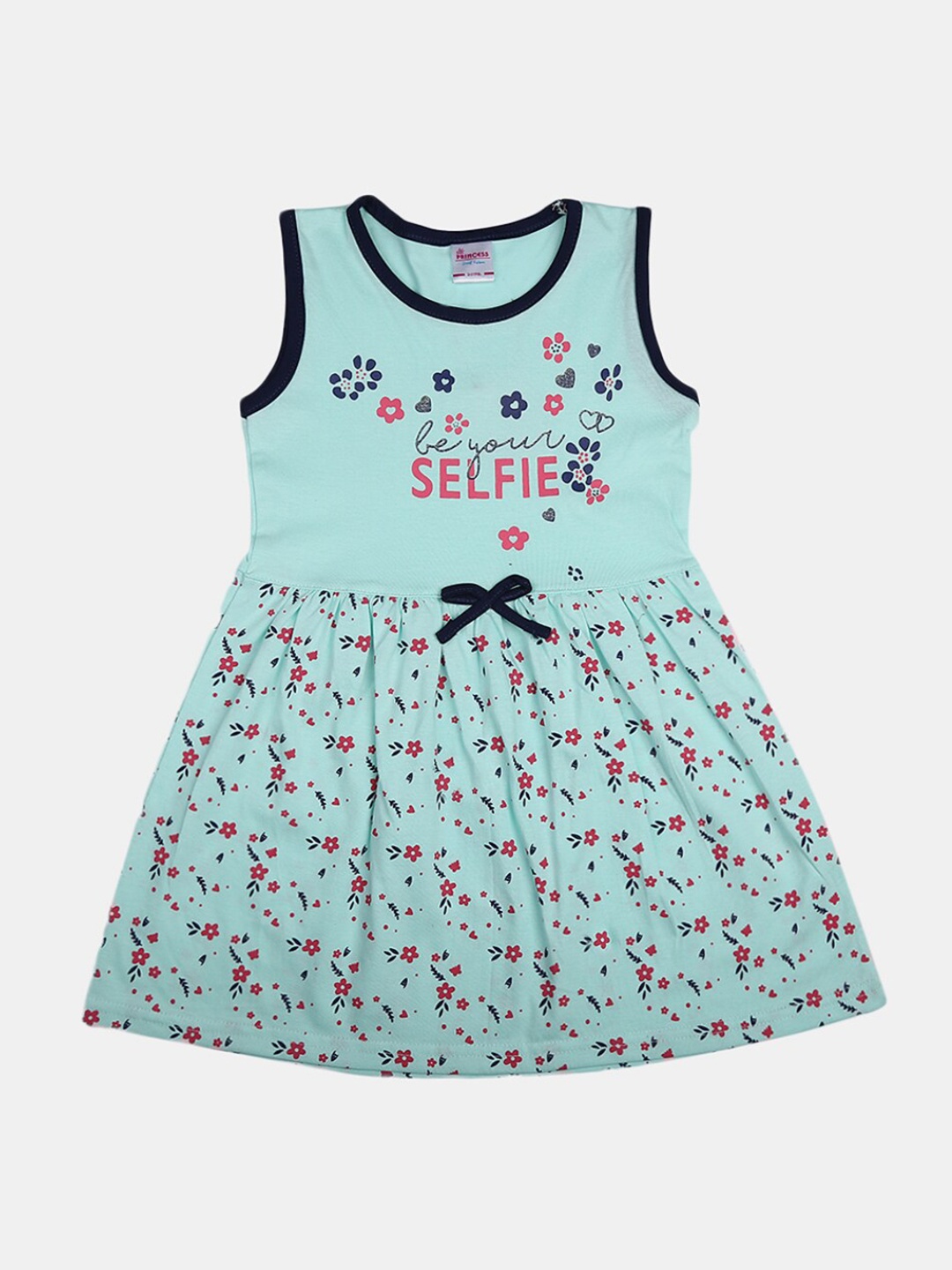 

V-Mart Girls Floral Printed Sleeveless Cotton Fit & Flare Dress, Sea green