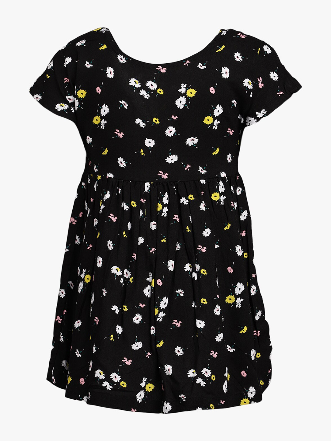 

V-Mart Girls Round Neck Floral Printed Fit & Flare Dress, Black