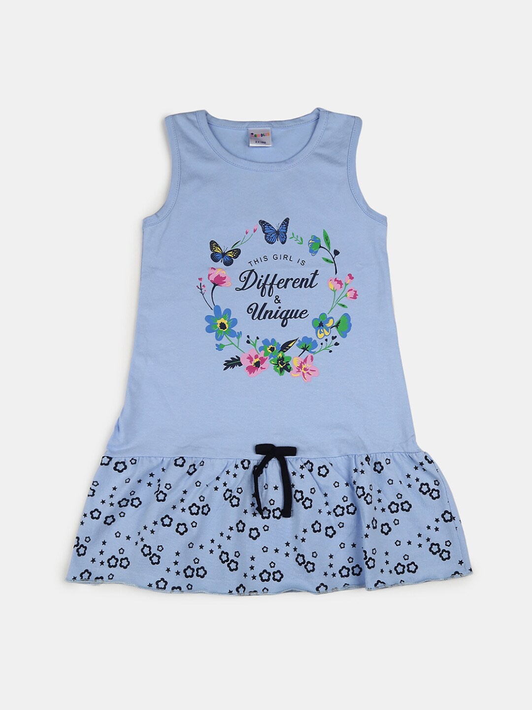 

V-Mart Girls Floral Printed Cotton Drop-Waist Dress, Blue