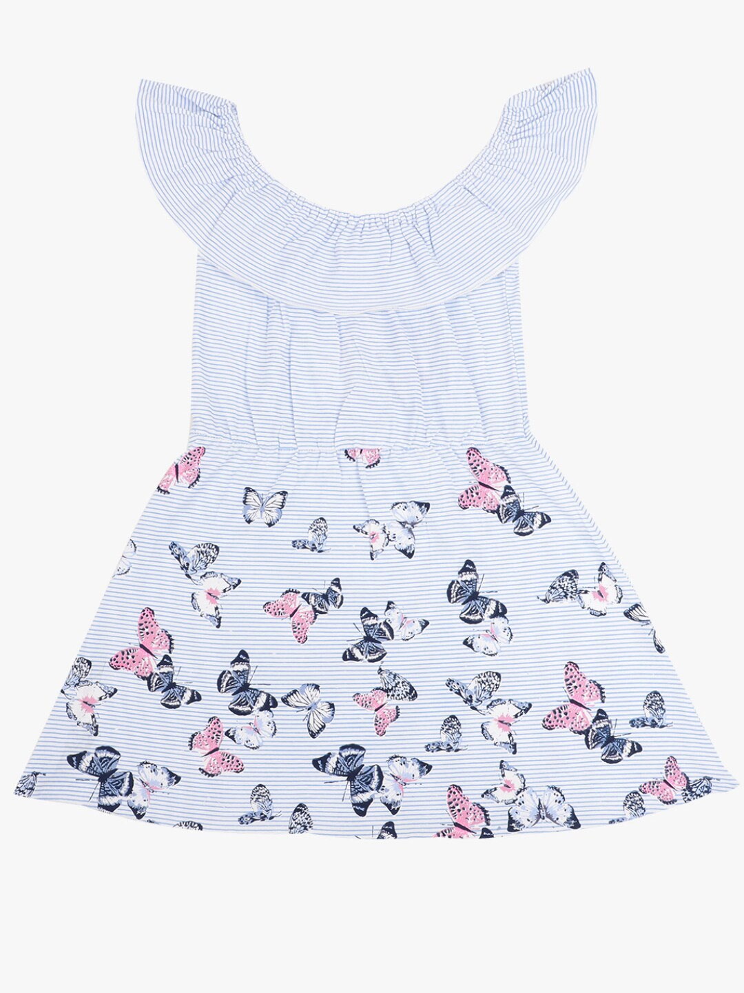 

V-Mart Girls Conversational Printed Ruffles Cotton Fit & Flare Dress, Blue